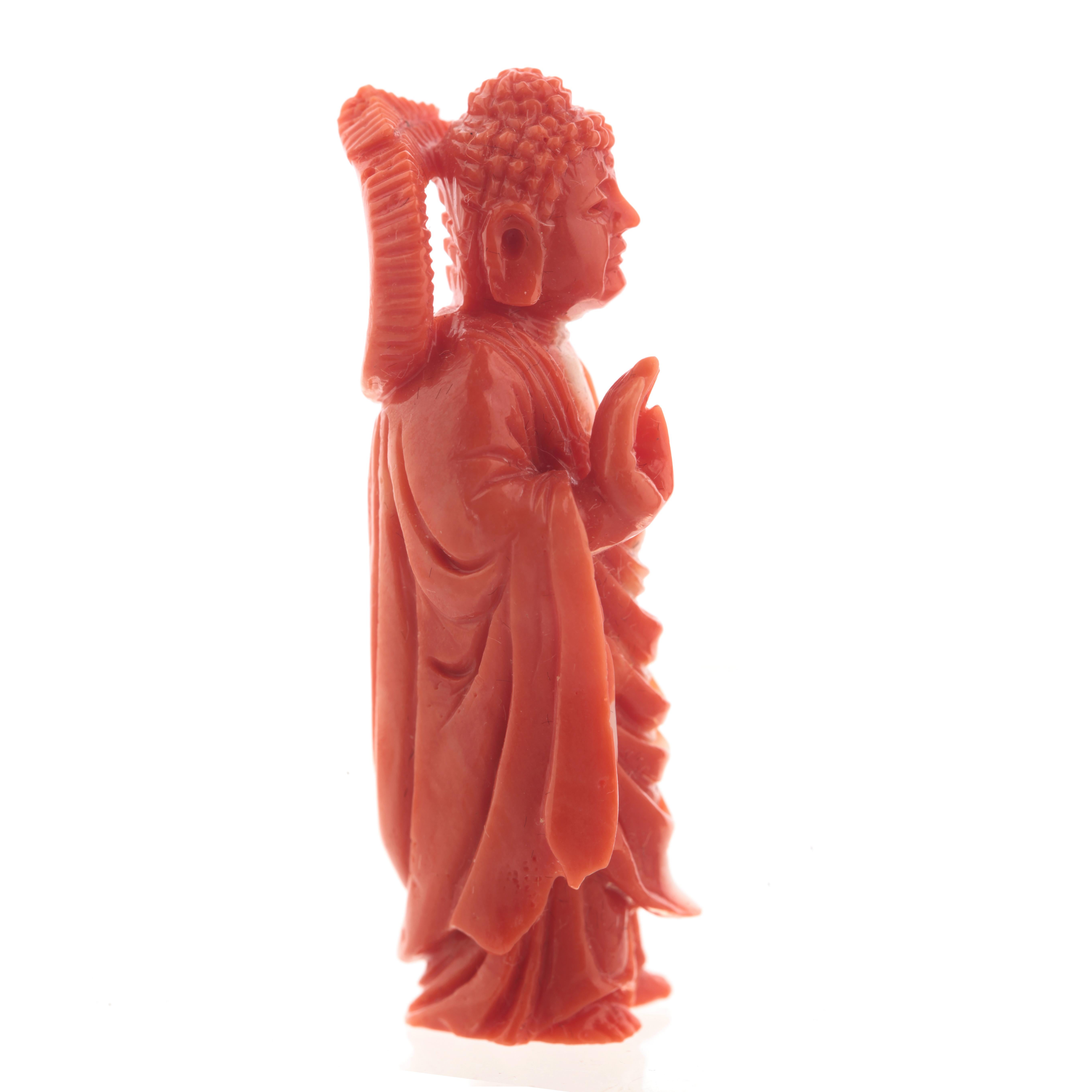 Chinese Buddhist Monk Carved Asian Decorative Art Statue Sculpture Natural Red Cor For Sale