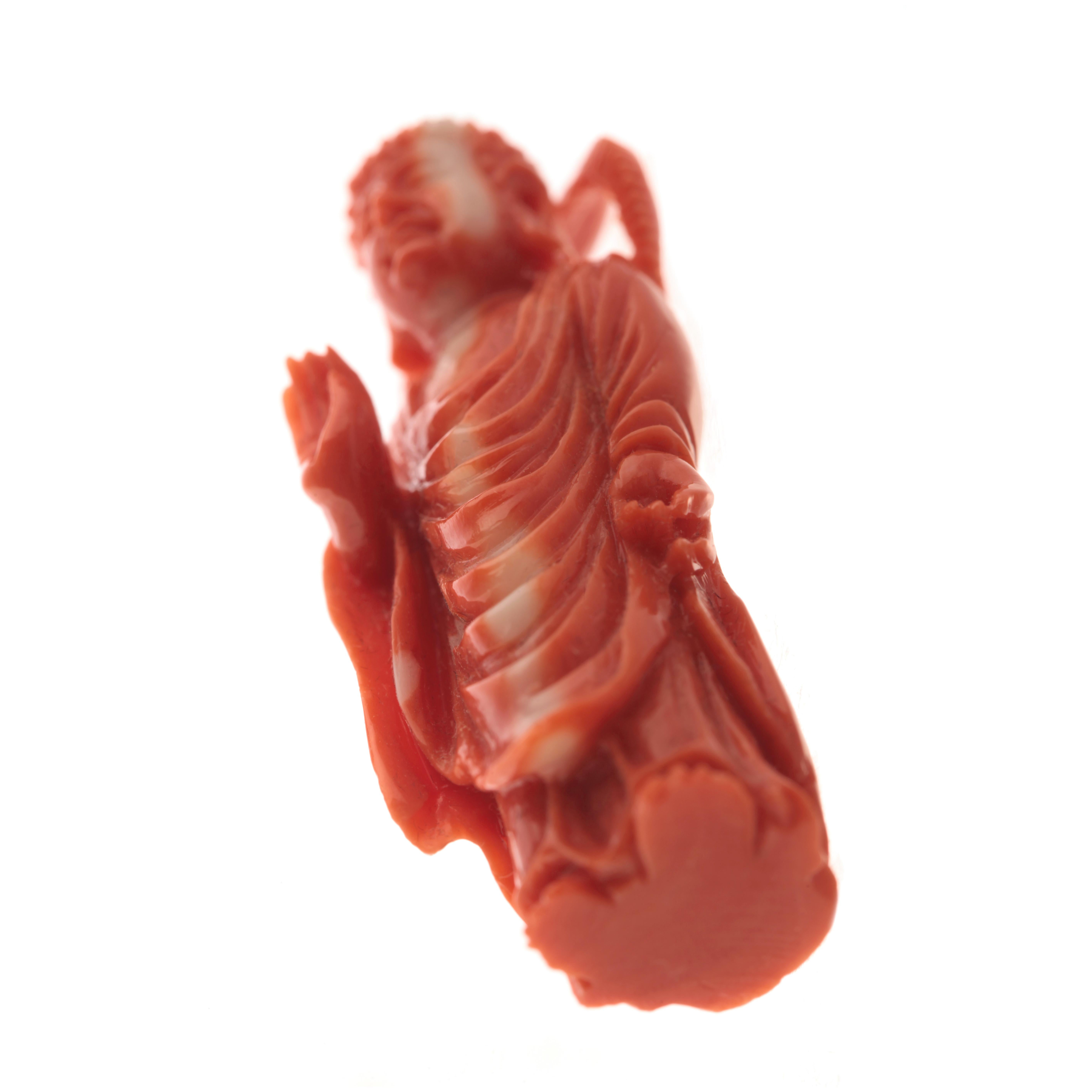 Coral Buddhist Monk Carved Asian Decorative Art Statue Sculpture Natural Red Cor For Sale