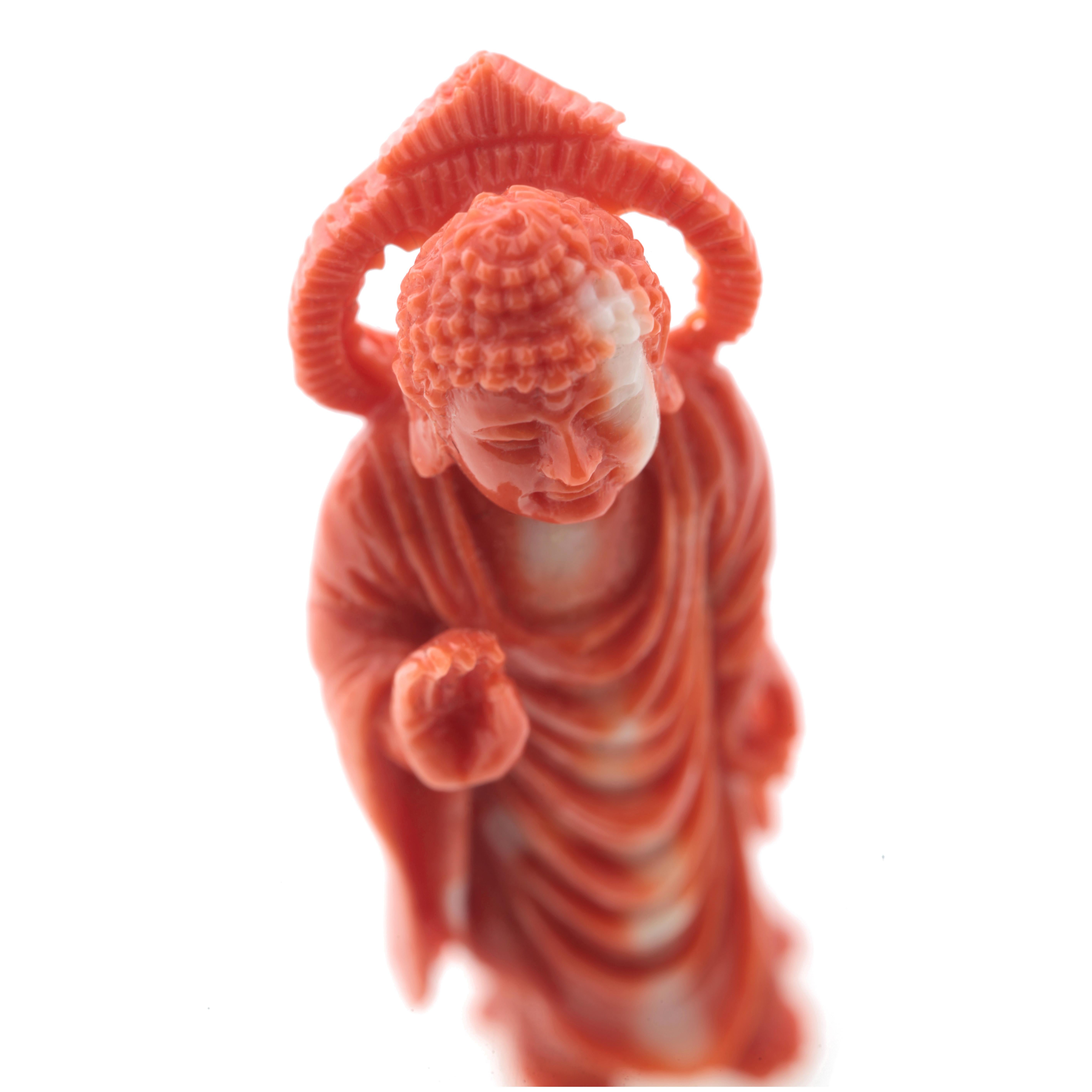 Buddhist Monk Carved Asian Decorative Art Statue Sculpture Natural Red Cor For Sale 1