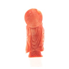 Buddhist Monk Carved Asian Decorative Art Statue Sculpture Natural Red Coral