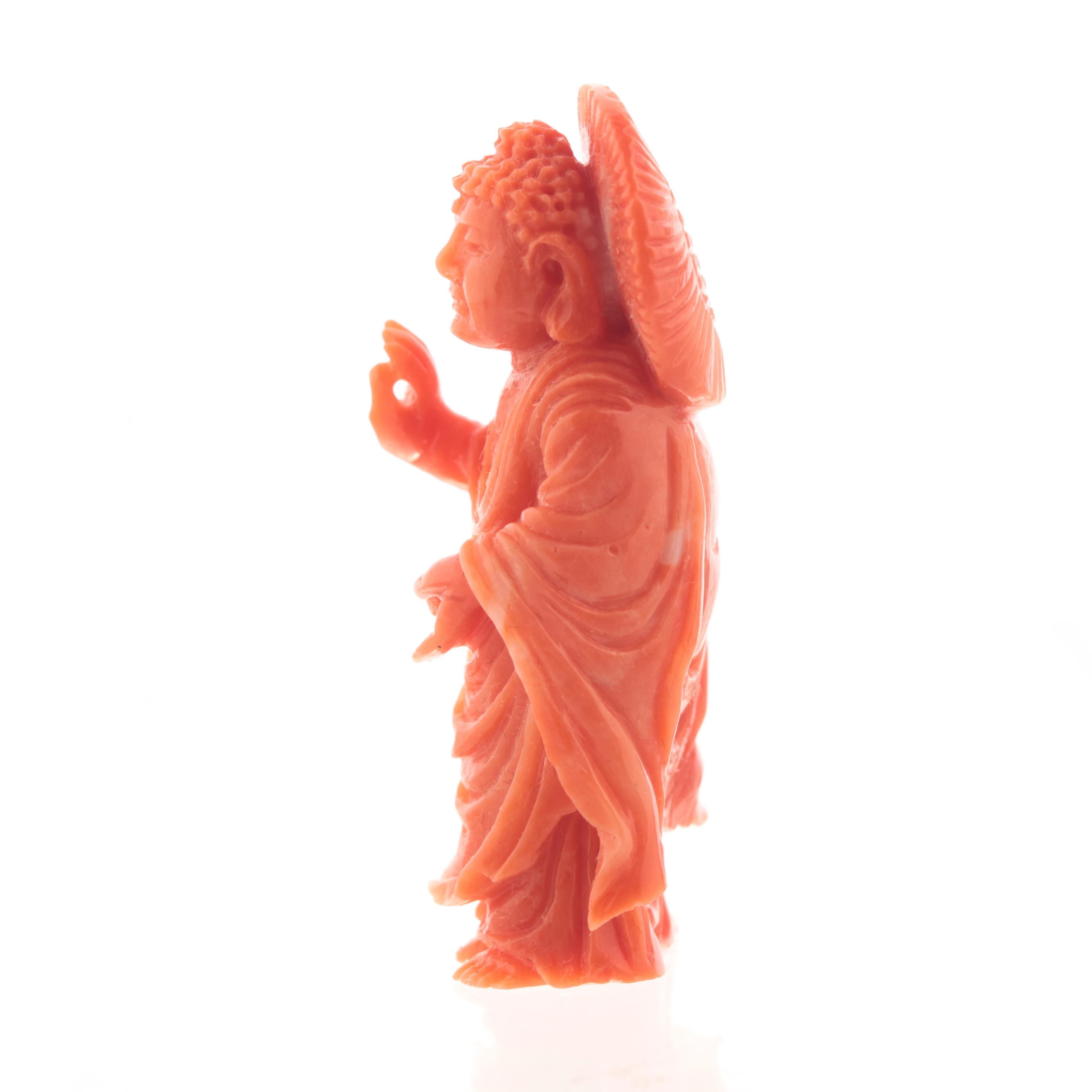 20th Century Buddhist Monk Carved Asian Decorative Art Statue Sculpture Natural Red Coral For Sale