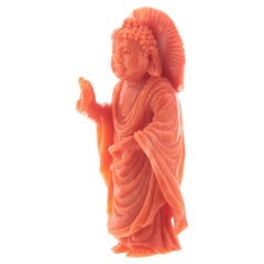 Buddhist Monk Carved Asian Decorative Art Statue Sculpture Natural Red Coral