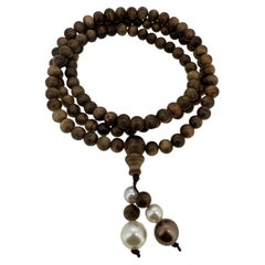 Buddhist Necklace/ Bracelet, Oud Wood Beads, Akoya & South Sea Pearls
