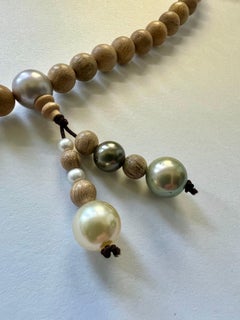 Buddhist Necklace/ Bracelet, Oud Wood Beads, Akoya, Tahiti and South Sea Pearls