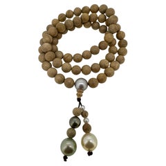 Buddhist Necklace/ Bracelet, Oud Wood Beads, Akoya, Tahiti and South Sea Pearls