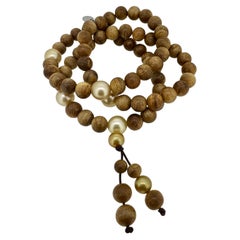 Buddhist Necklace/ Bracelet, Oud Wood Beads, Golden South Sea Pearls