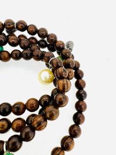 Buddhist Necklace/ Bracelet, Sandal Wood, Tahiti+South Sea Pearls, Turquoises
