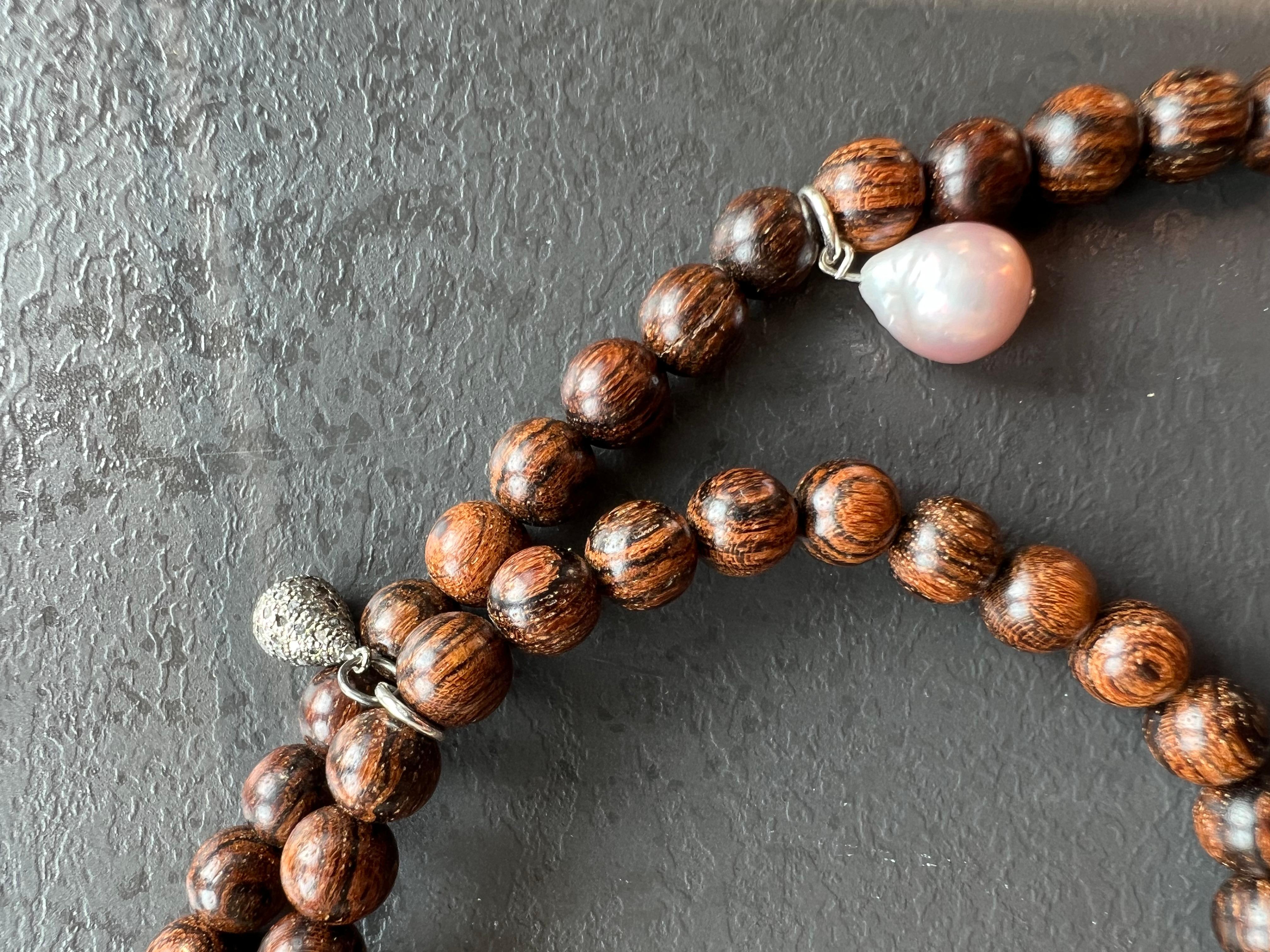 Women's or Men's Buddhist Necklace/ Bracelet, Sandal Wood, Tahiti+South Sea Pearls, Turquoises For Sale