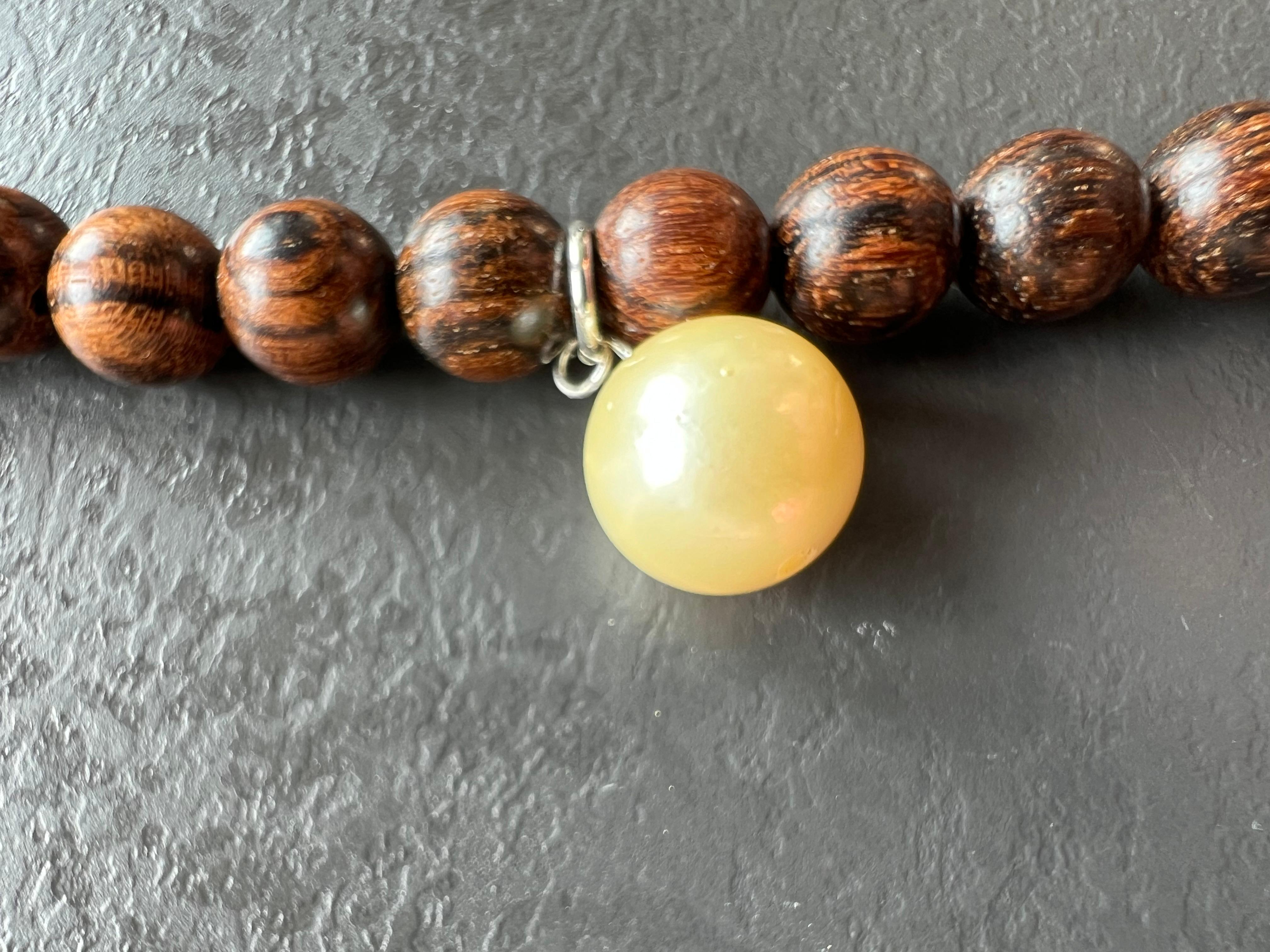 Buddhist Necklace/ Bracelet, Sandal Wood, Tahiti+South Sea Pearls, Turquoises For Sale 1