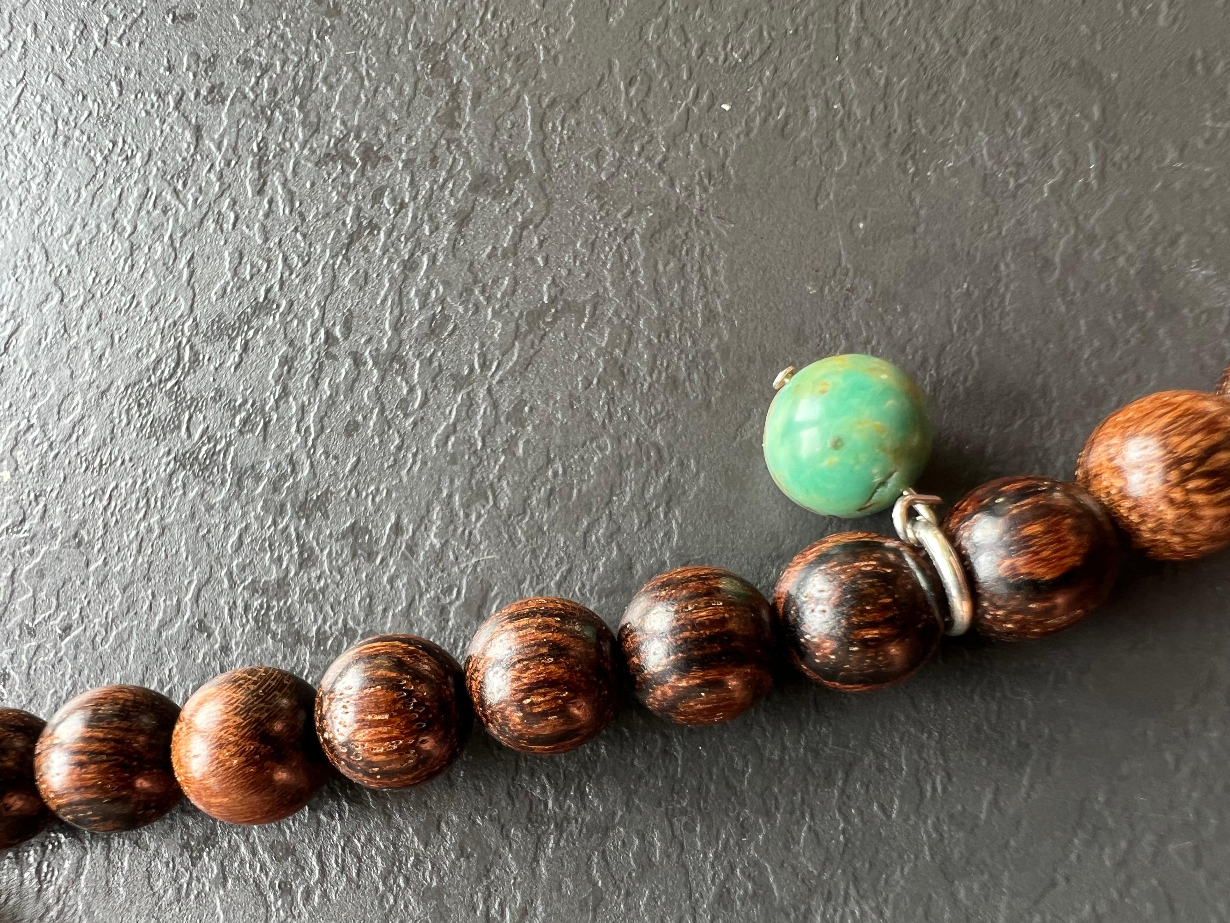 Buddhist Necklace/ Bracelet, Sandal Wood, Tahiti+South Sea Pearls, Turquoises For Sale 2
