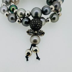 Buddhist Prayer inspired Bracelet with Tahiti Pearls and Silver Beads