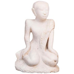 Buddhist Sitting Monk in Marble