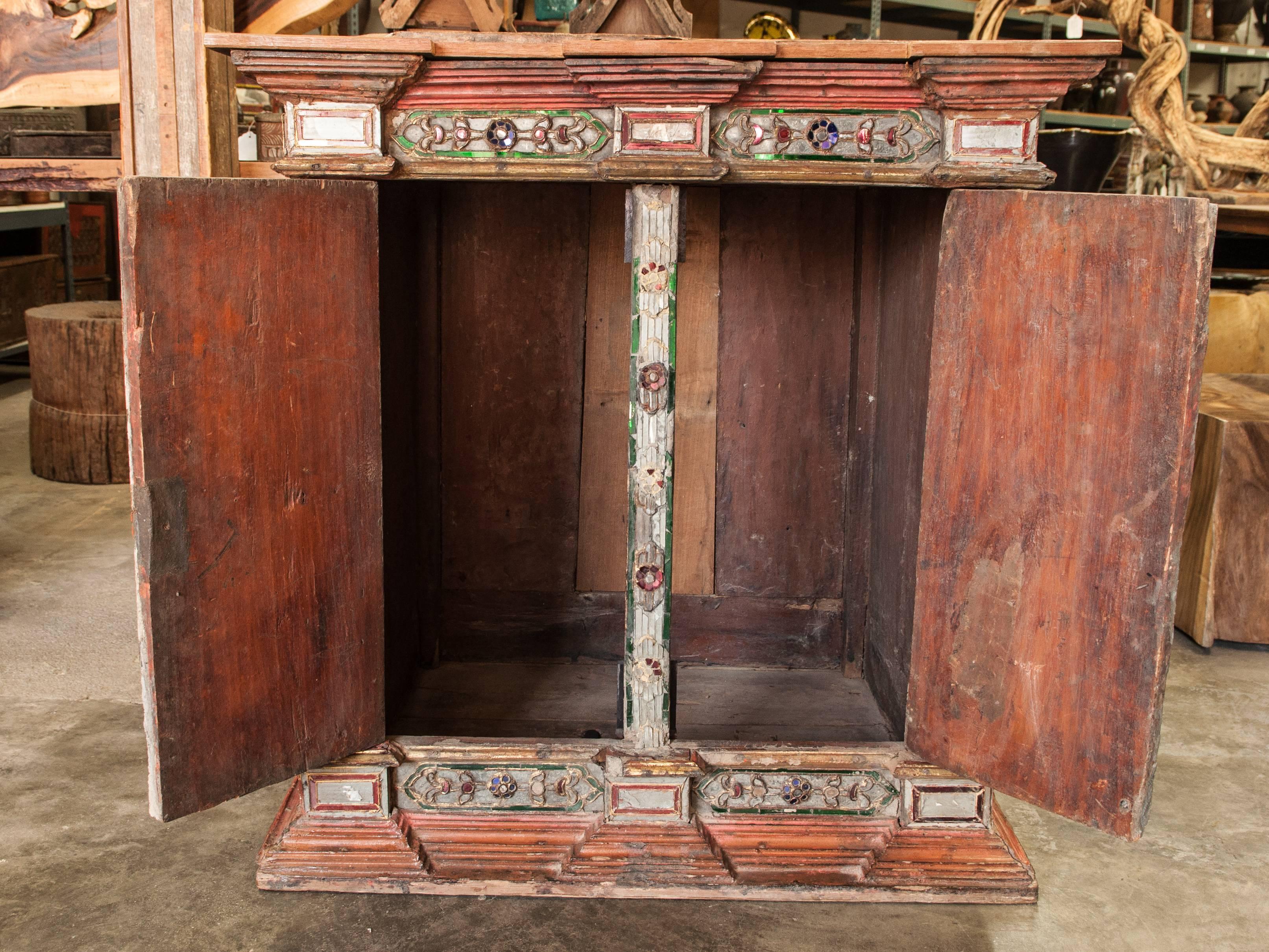 Other Buddhist Teak Scripture Cabinet from Burma with Inlay Glass, Early 20th Century