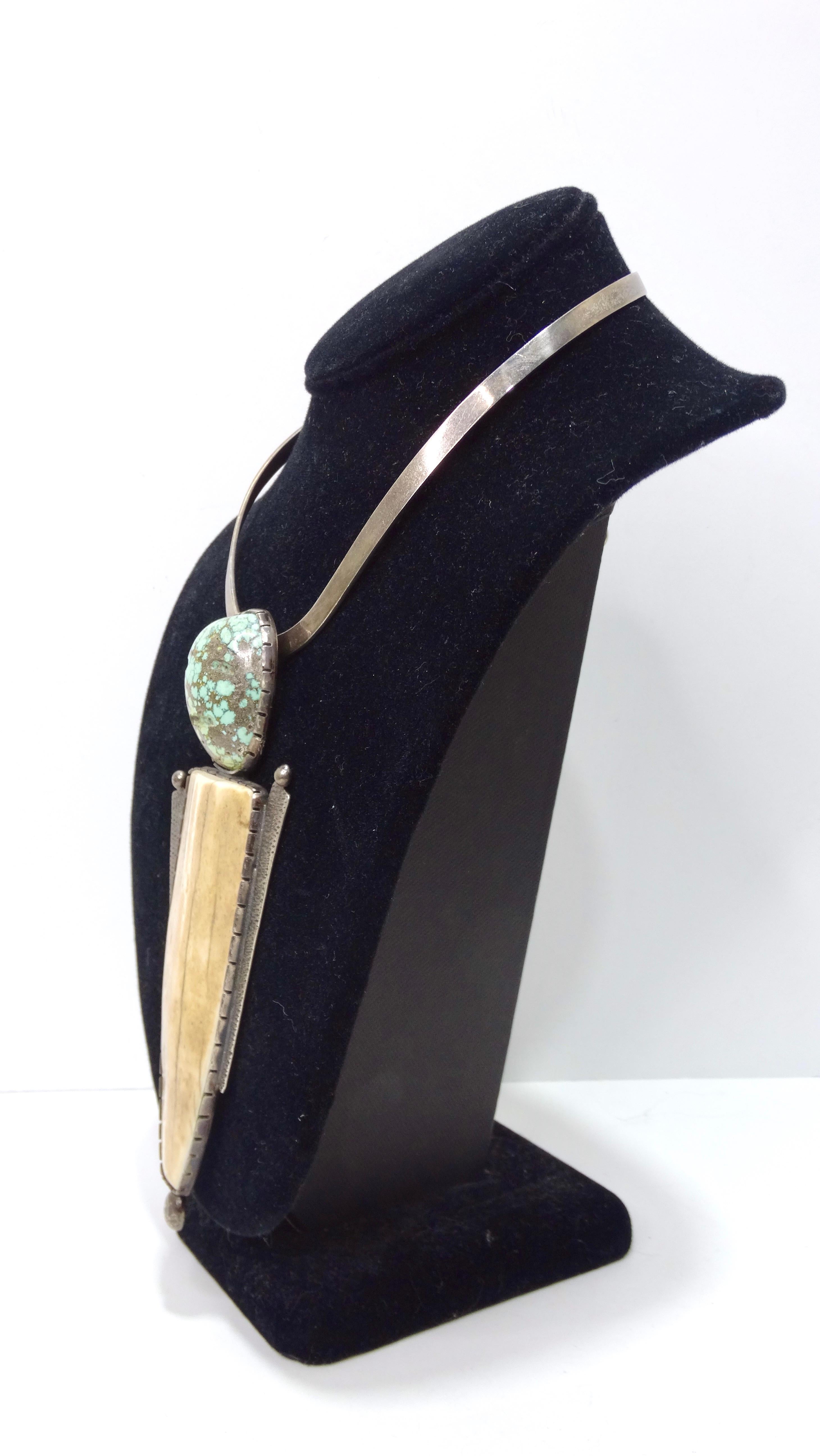 Buddy Lee Handgefertigte türkis- elfenbeinfarbene Halskette aus Sterlingsilber (Rohschliff) im Angebot