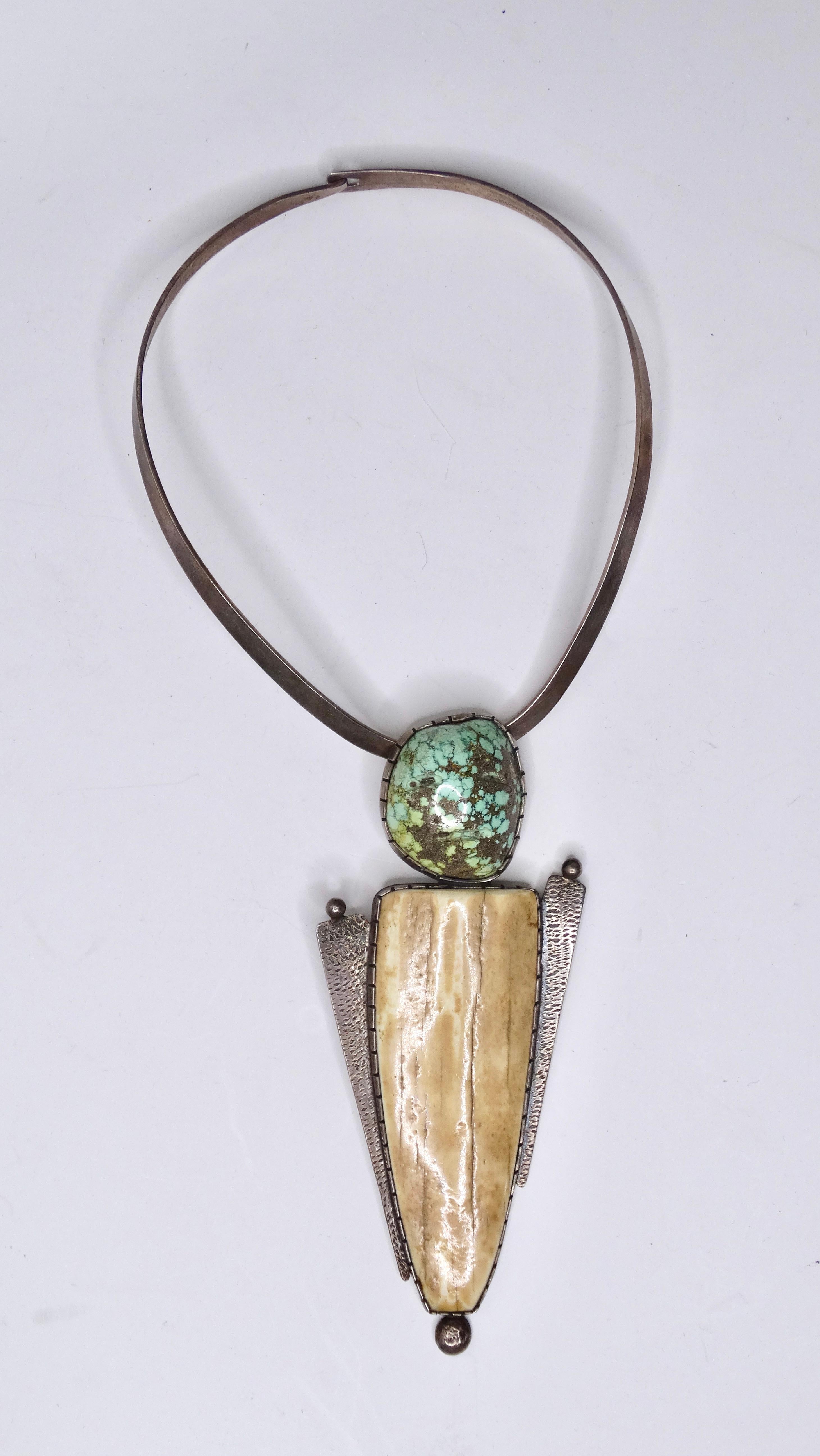Buddy Lee Handmade Sterling Silver Turquoise Ivory Necklace In Excellent Condition In Scottsdale, AZ