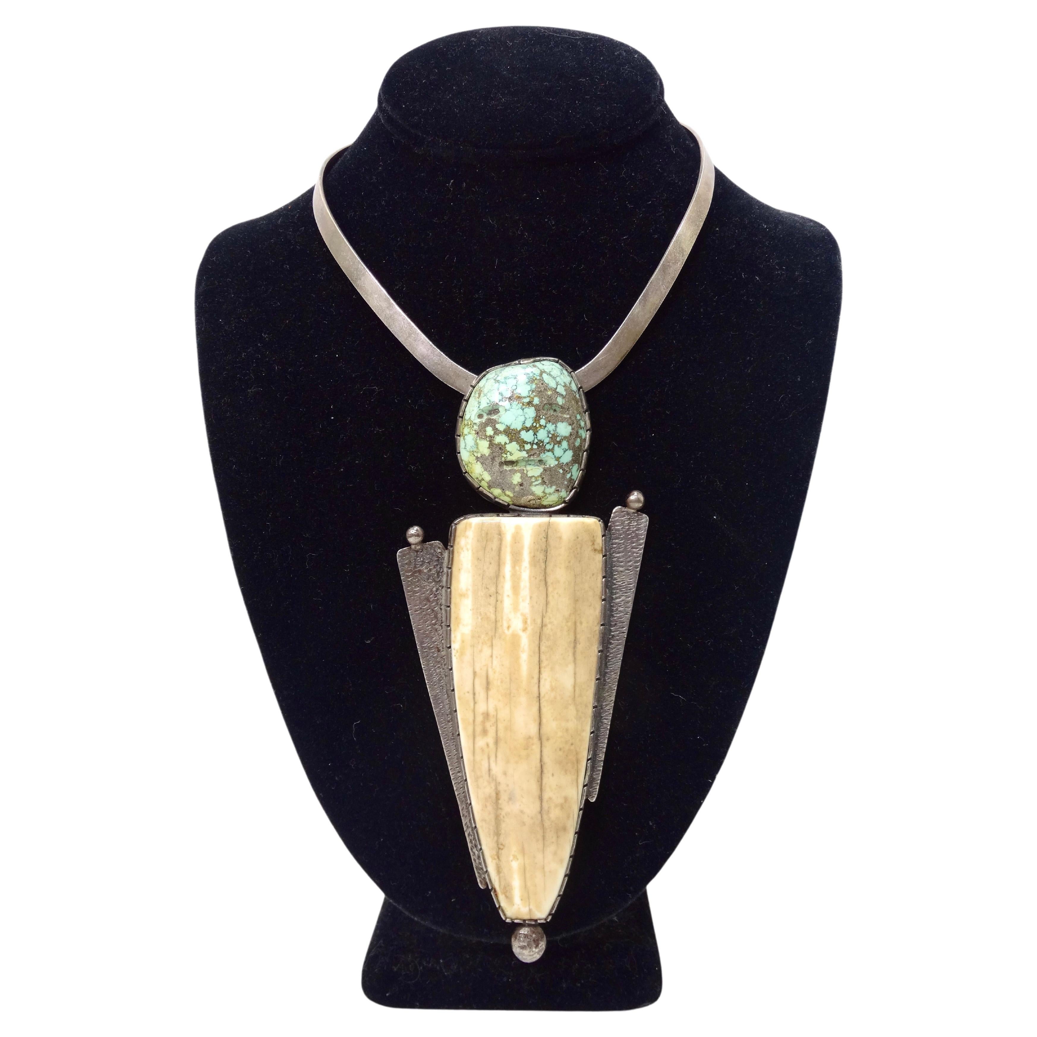 Buddy Lee Handmade Sterling Silver Turquoise Ivory Necklace