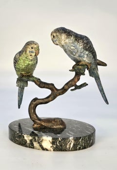 Budgerigars, cold painted, pair, Austrian circa 1920