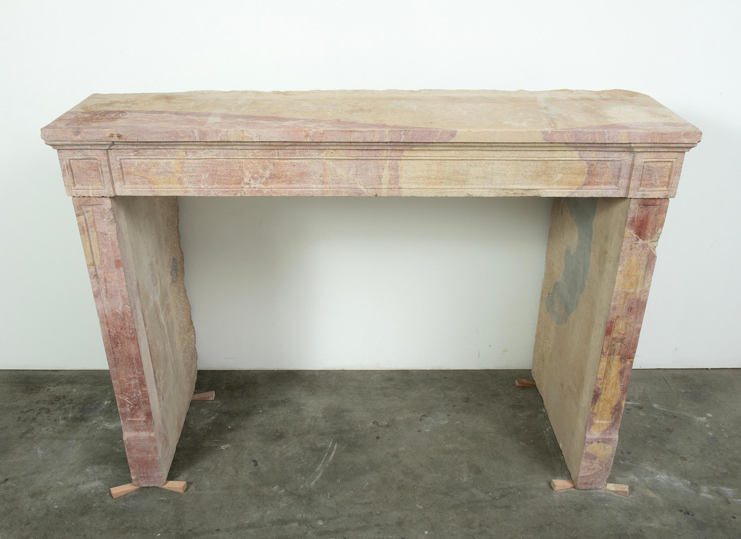 Budget-Friendly Louis XVI Paneled Fireplace in Rare Multicolored French Limeston For Sale 6