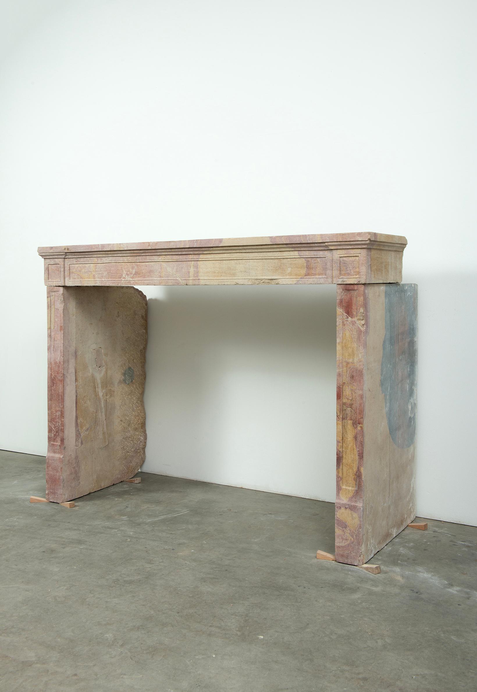 Budget-Friendly Louis XVI Paneled Fireplace in Rare Multicolored French Limeston For Sale 7