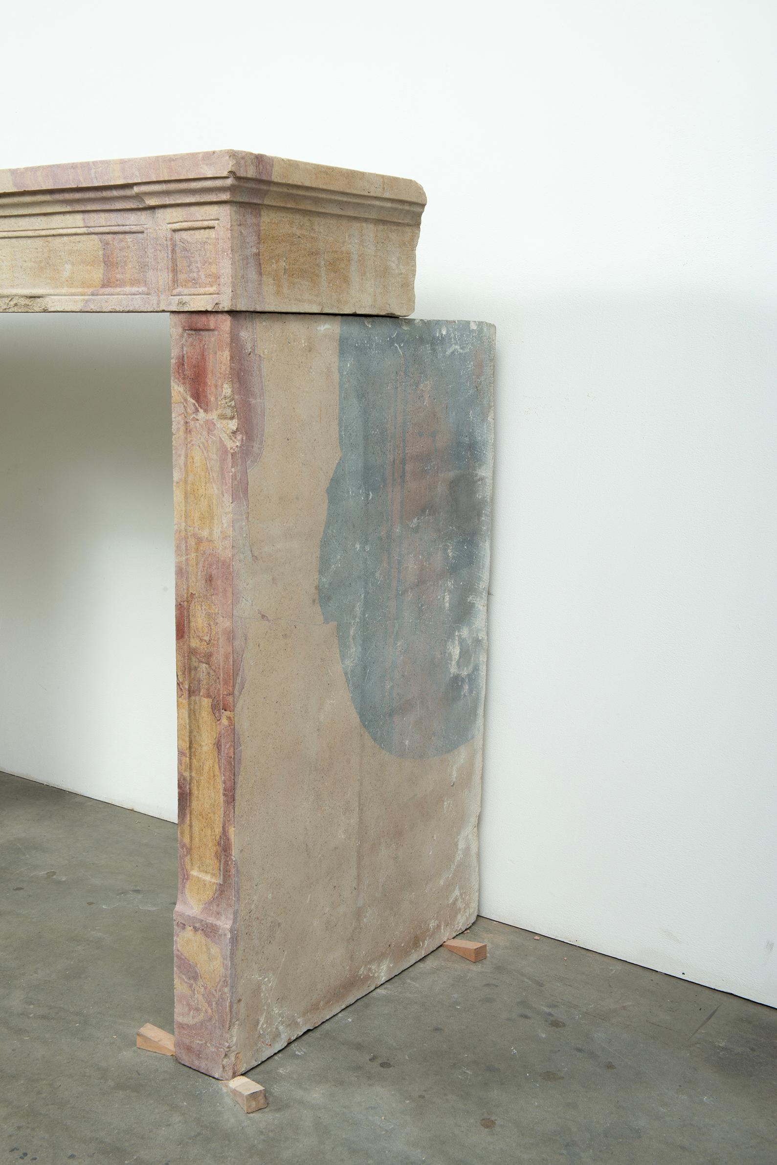 Budget-Friendly Louis XVI Paneled Fireplace in Rare Multicolored French Limeston For Sale 8