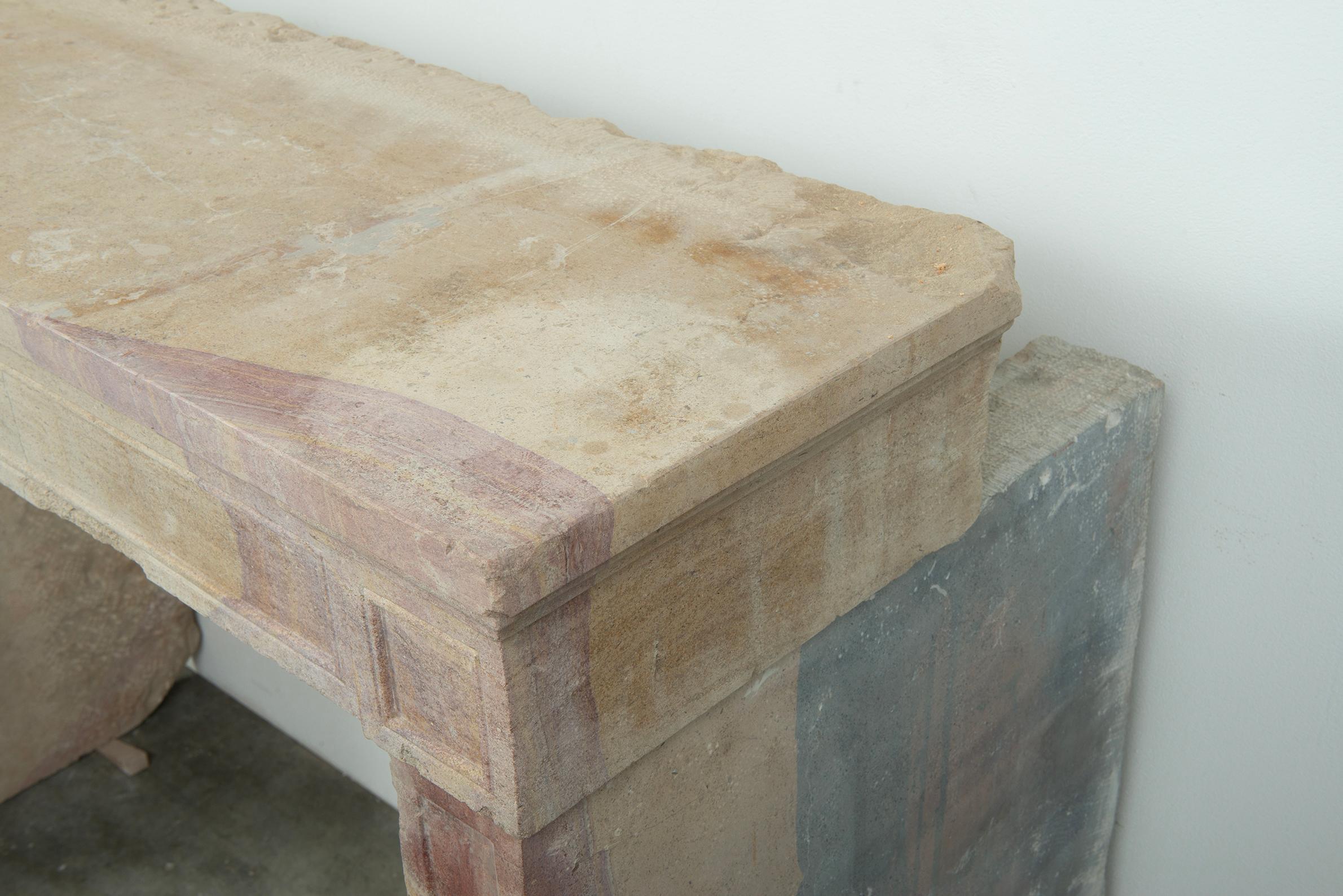 Budget-Friendly Louis XVI Paneled Fireplace in Rare Multicolored French Limeston For Sale 11