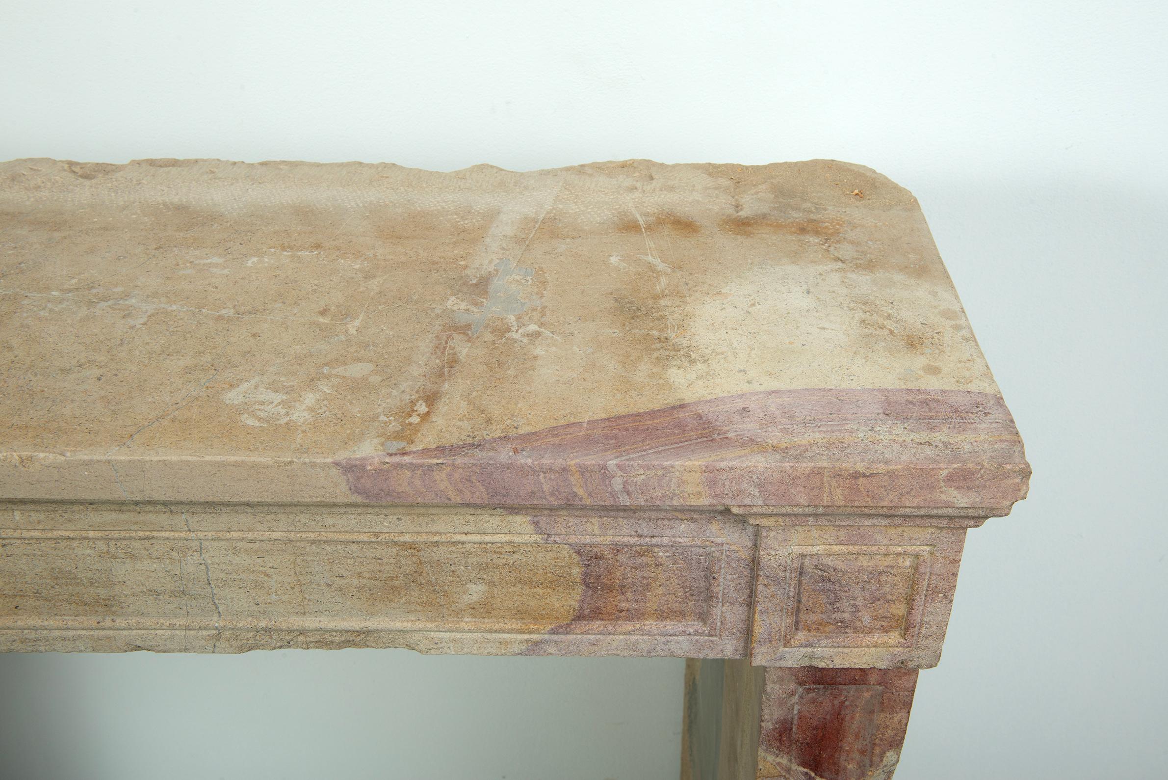 Budget-Friendly Louis XVI Paneled Fireplace in Rare Multicolored French Limeston For Sale 12