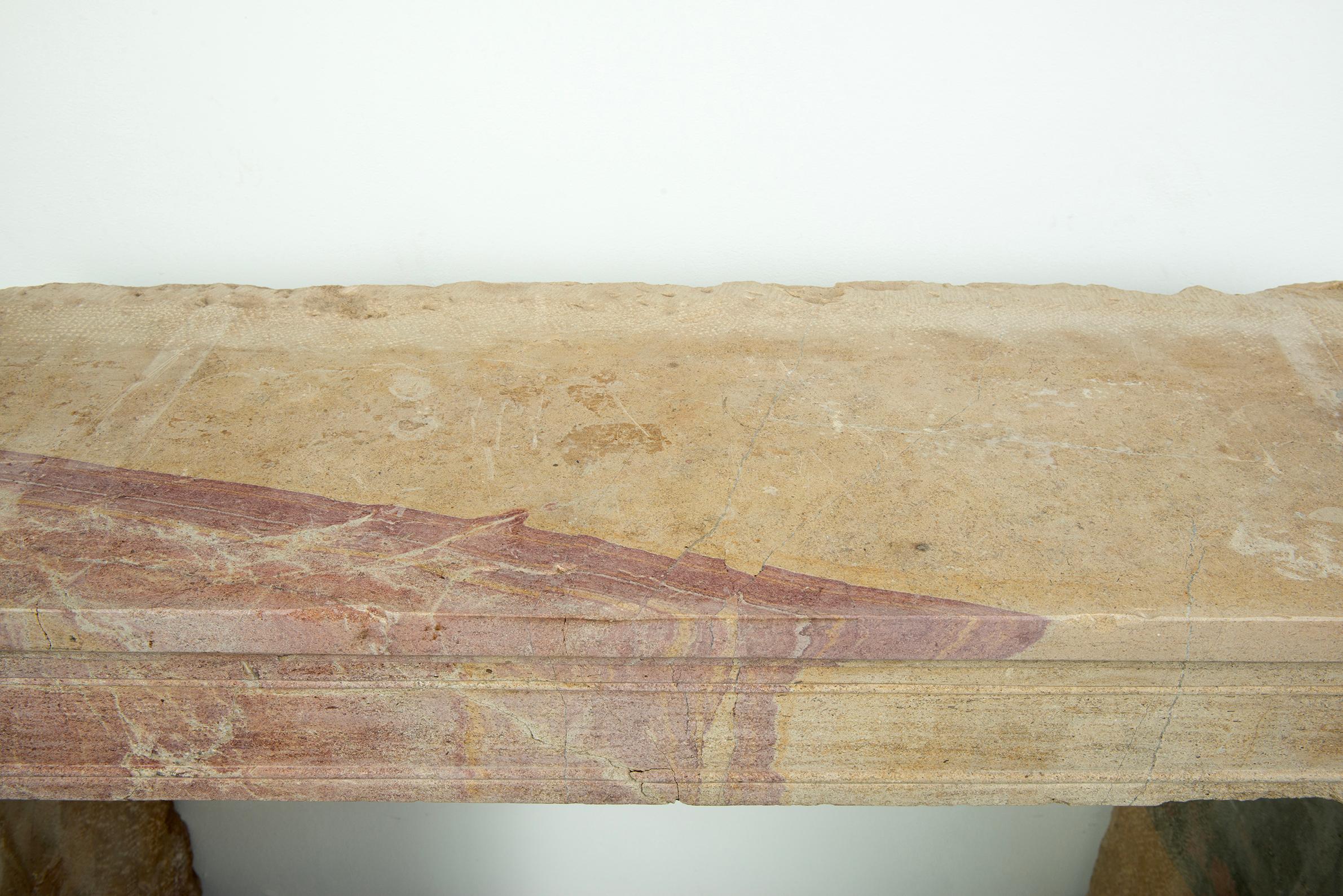 Budget-Friendly Louis XVI Paneled Fireplace in Rare Multicolored French Limeston For Sale 13