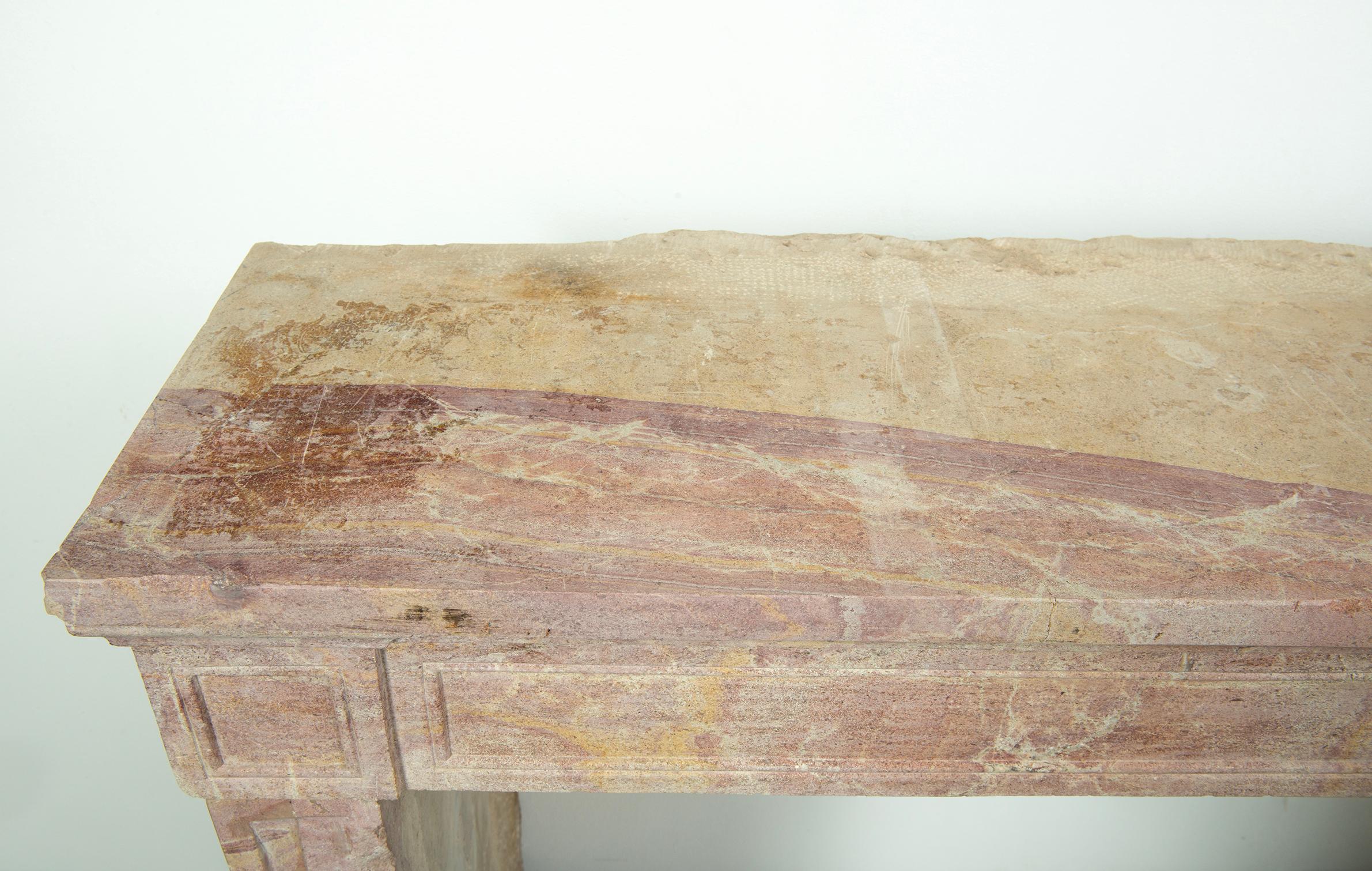 Budget-Friendly Louis XVI Paneled Fireplace in Rare Multicolored French Limeston For Sale 14