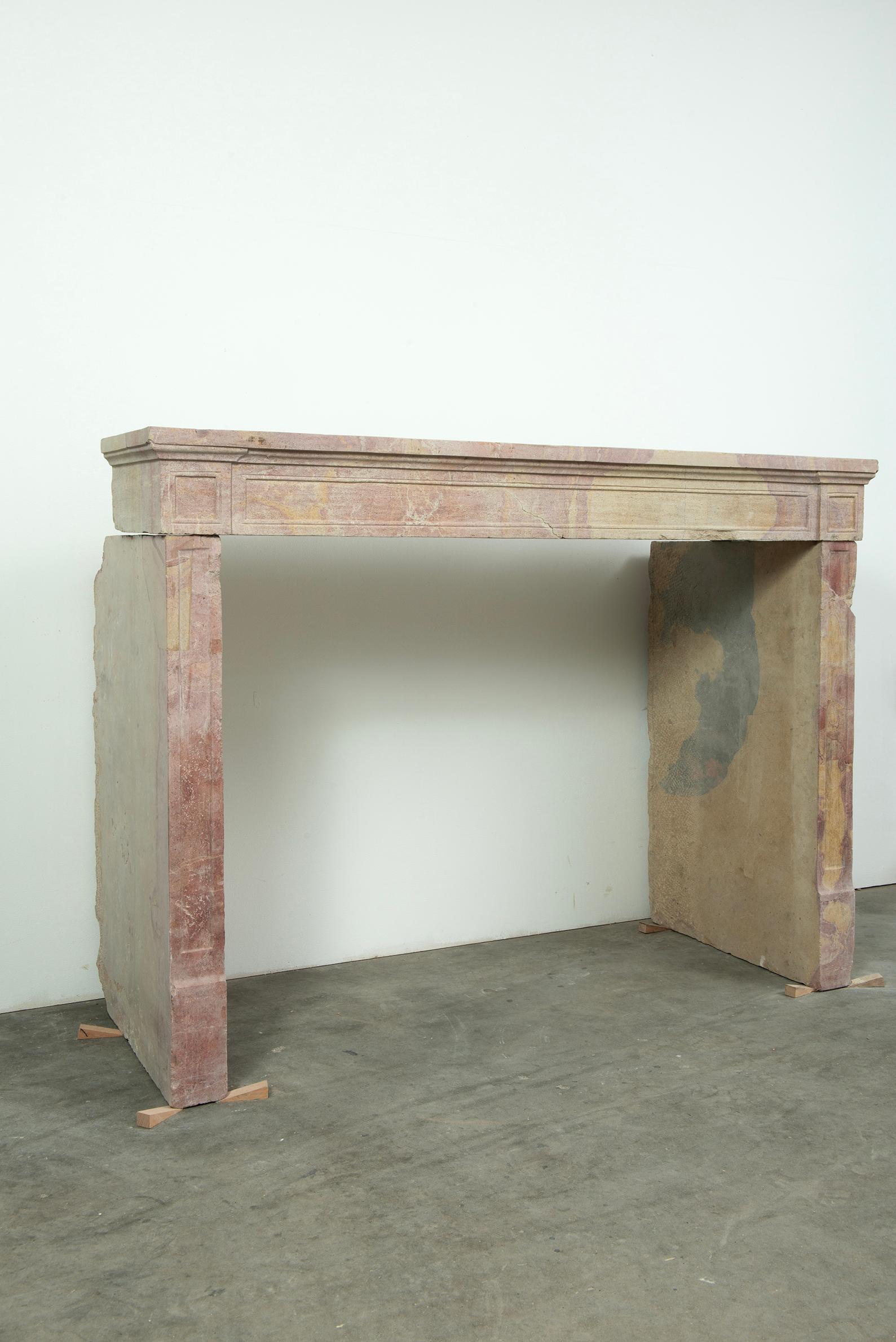 Budget-Friendly Louis XVI Paneled Fireplace in Rare Multicolored French Limeston For Sale 15