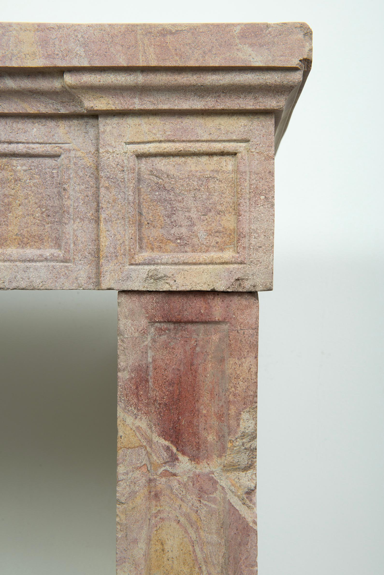 Budget-Friendly Louis XVI Paneled Fireplace in Rare Multicolored French Limeston For Sale 2