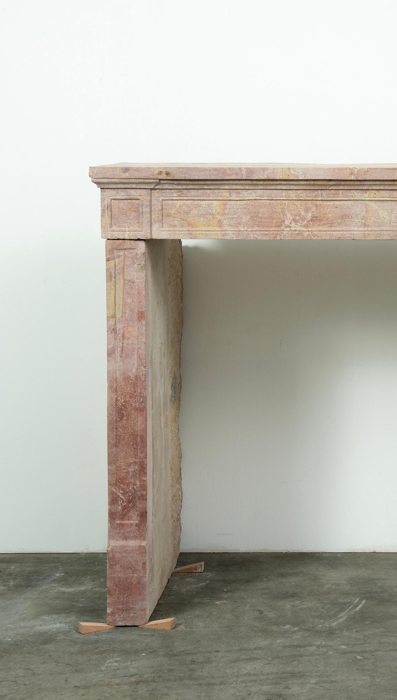 Budget-Friendly Louis XVI Paneled Fireplace in Rare Multicolored French Limeston For Sale 4