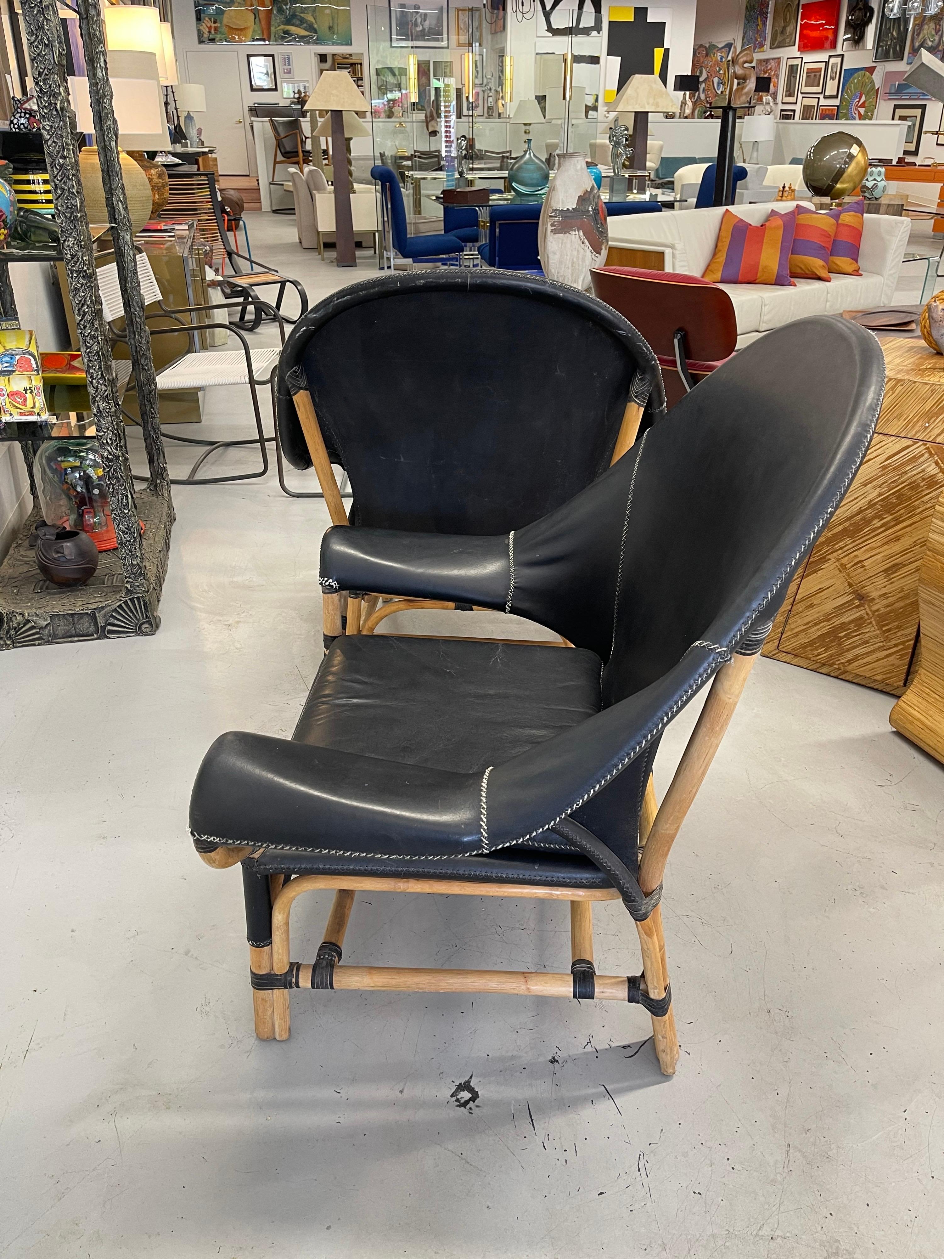 Budji Layug Leather and Rattan Chairs 1