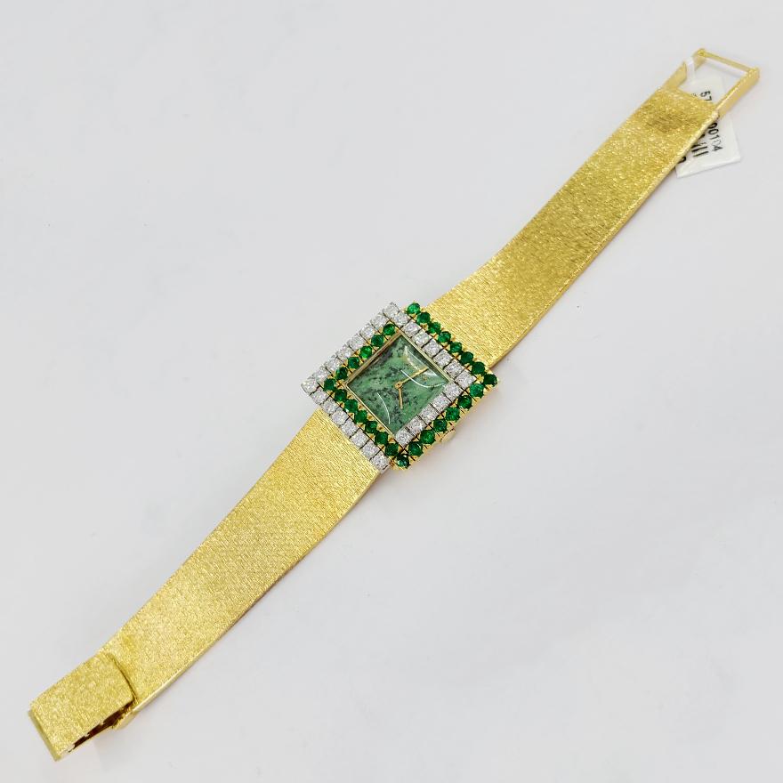 Women's or Men's Bueche-Girod 18 Karat Yellow Gold, Jade, Emerald, & Diamond Watch