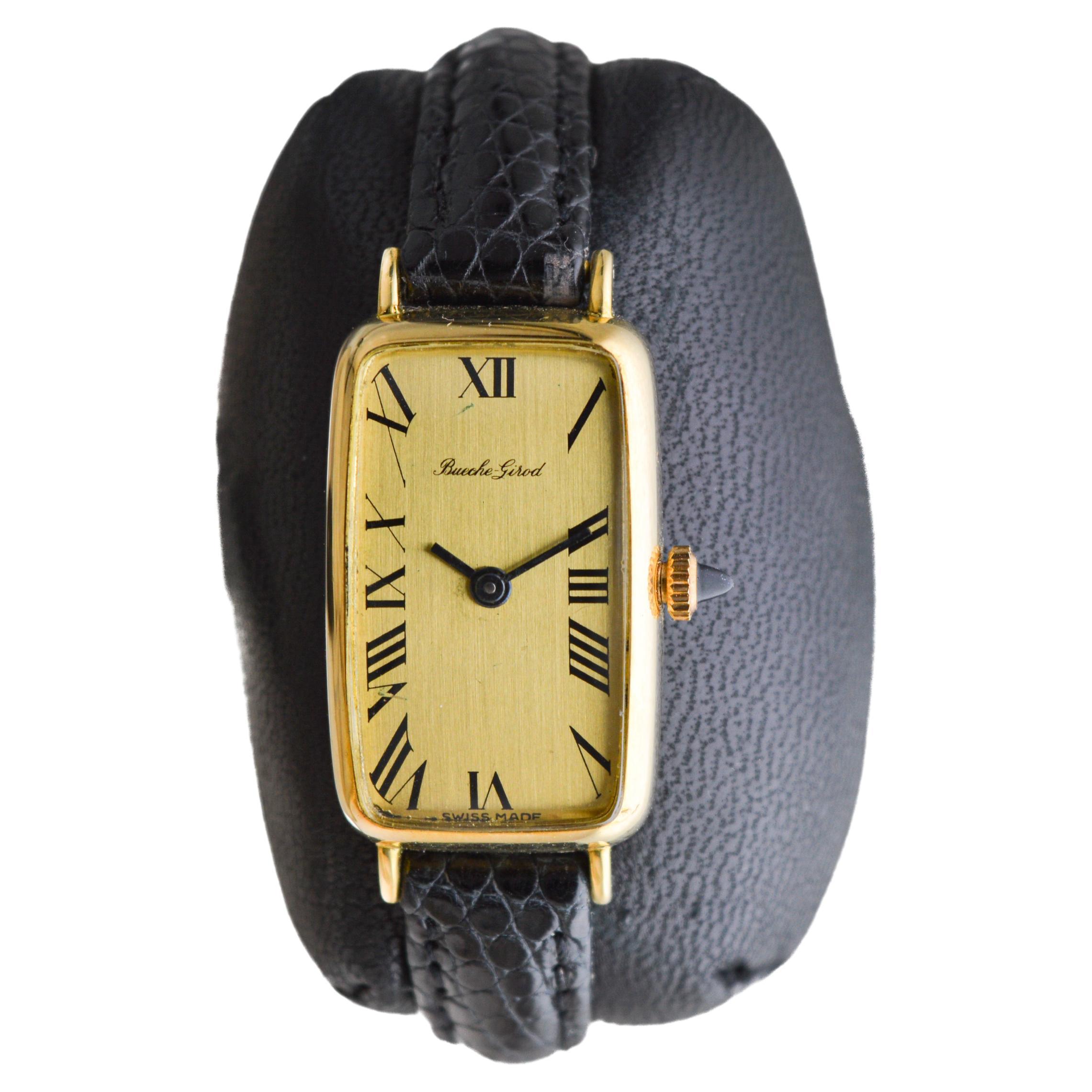 Modernist Bueche Girod 18 Karat, Yellow Midcentury Watch Originally Owned by Jerry Lewis For Sale