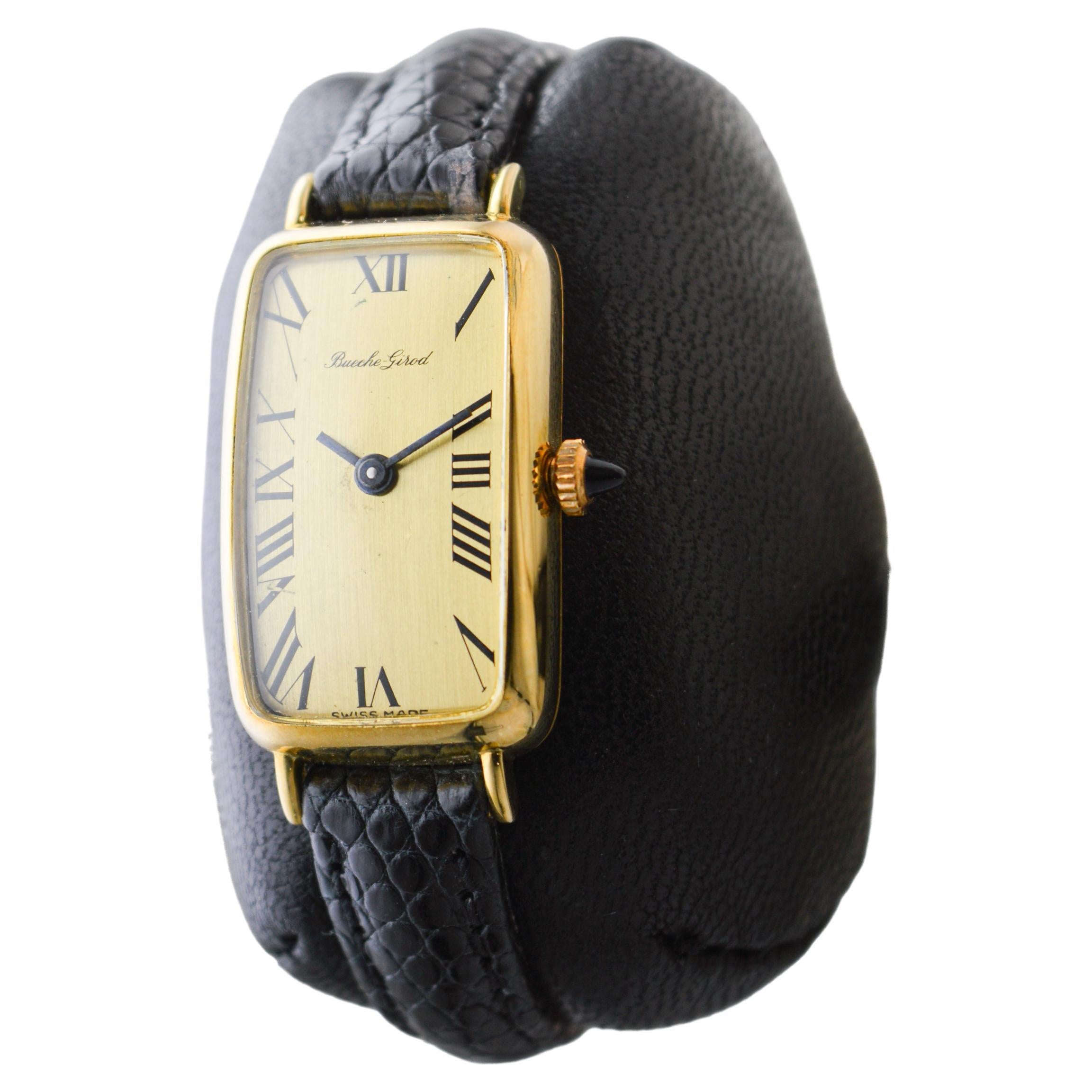 Modernist Bueche Girod 18 Karat, Yellow Midcentury Watch Originally Owned by Jerry Lewis For Sale