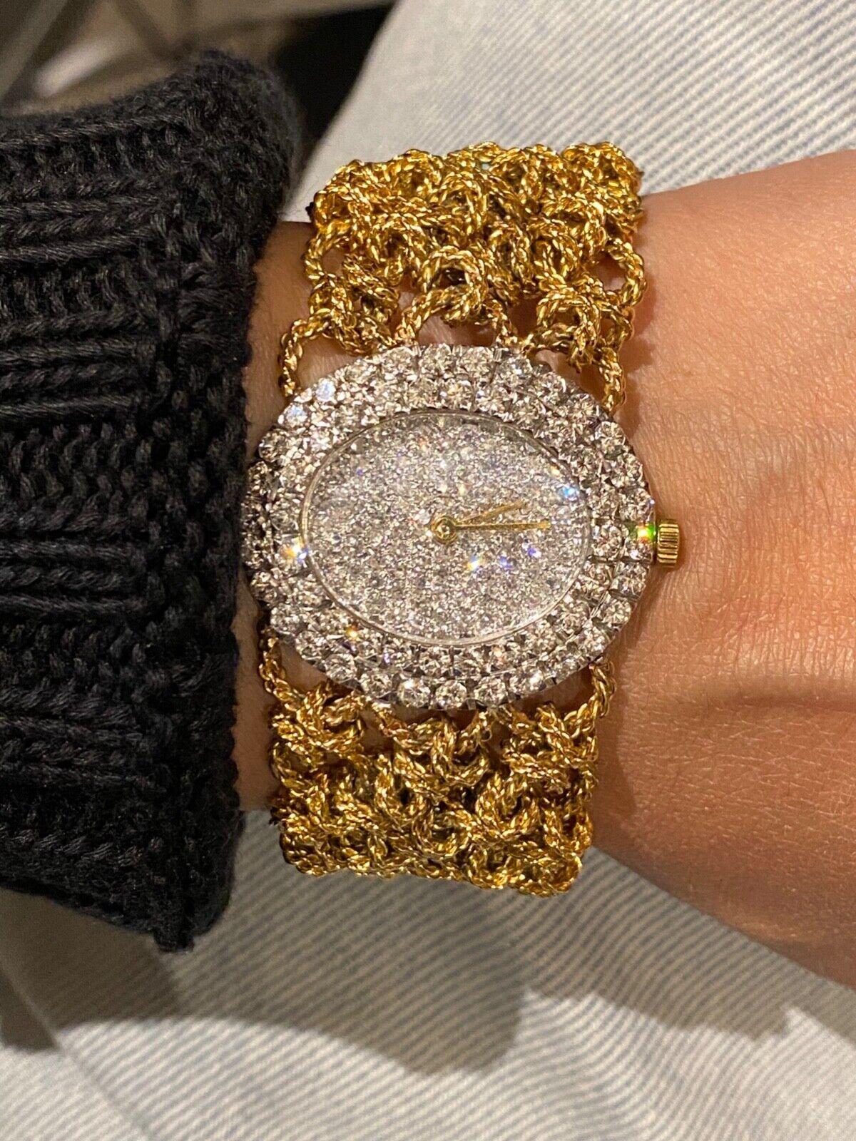 Retro Bueche-Girod 18k Gold & 5.00 Diamond Knitted Bracelet Dress Watch, Ref Y 9801
