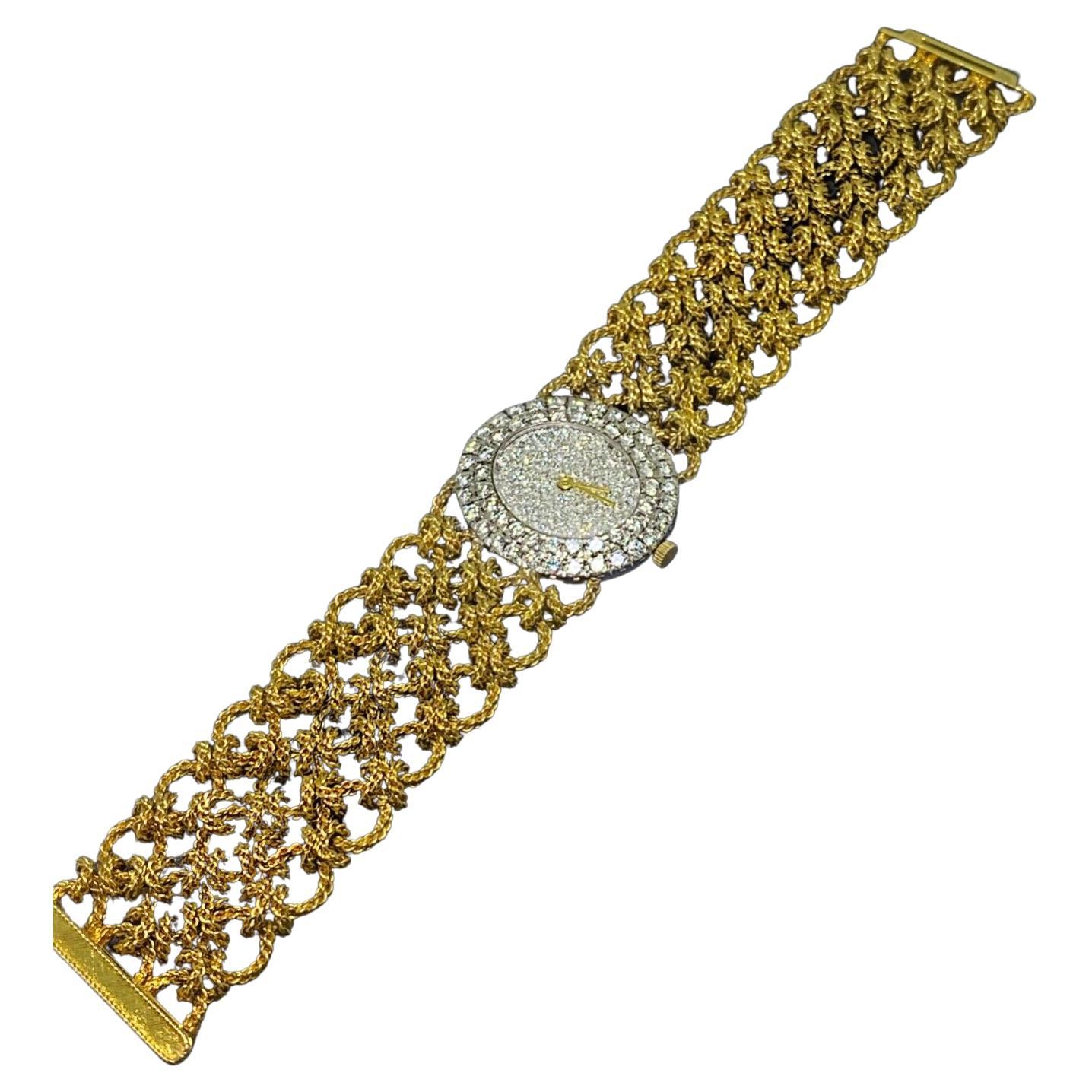 Bueche-Girod 18k Gold & 5.00 Diamond Knitted Bracelet Dress Watch, Ref Y 9801