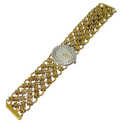 Retro Bueche-Girod 18k Gold & 5.00 Diamond Knitted Bracelet Dress Watch, Ref Y 9801