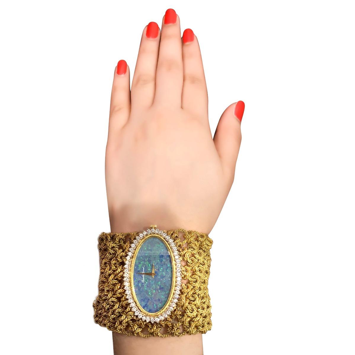 Women's Bueche Girod 18 Karat Yellow Gold Opal Faced Diamond Watch Bracelet