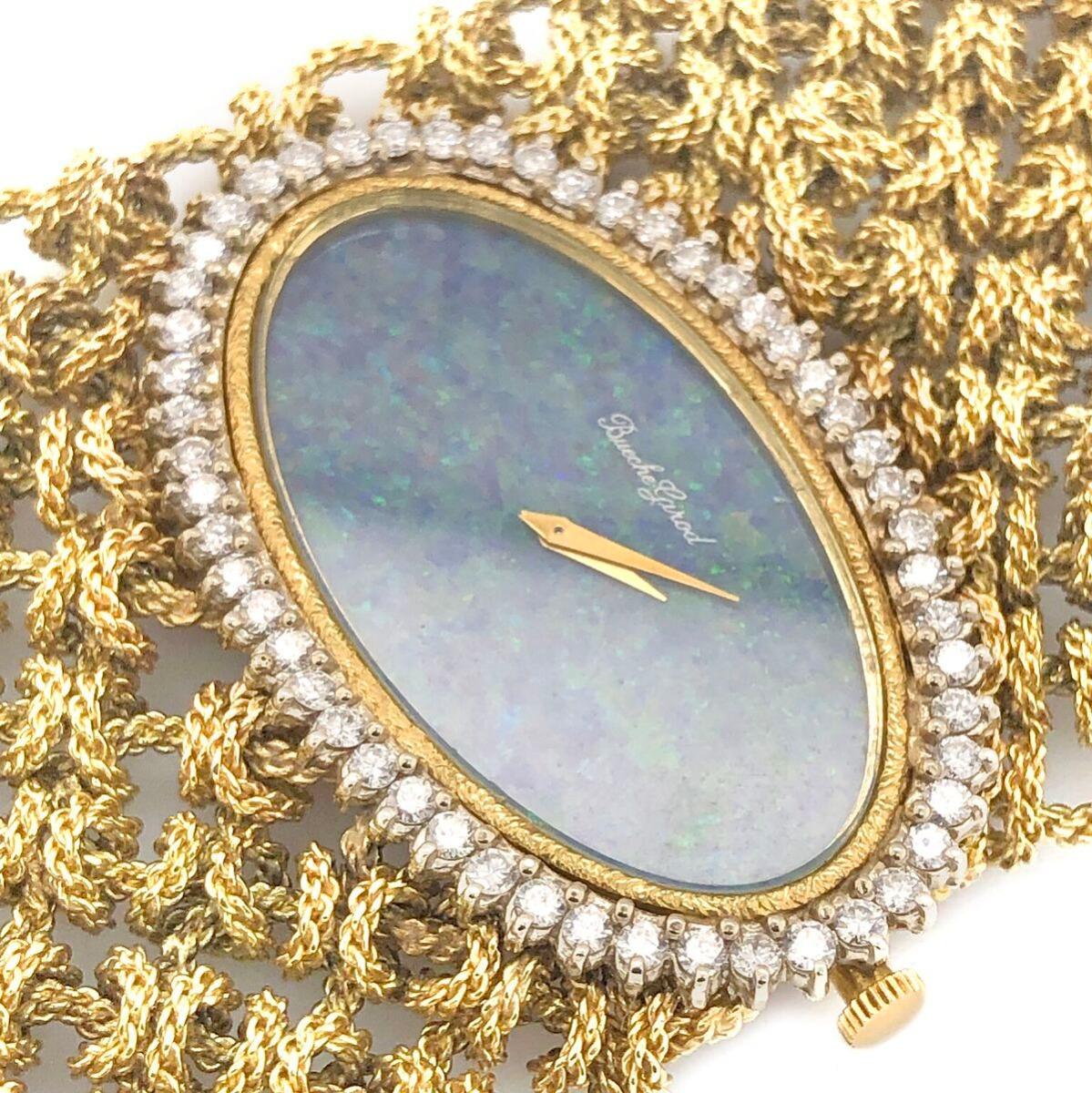 Bueche Girod 18 Karat Yellow Gold Opal Faced Diamond Watch Bracelet 1