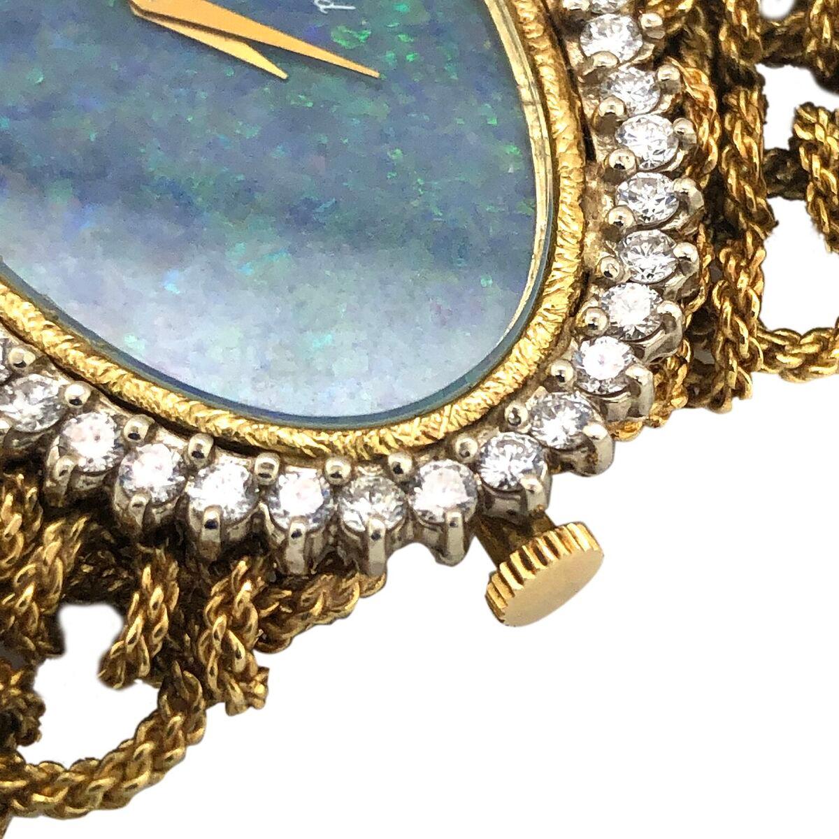 Bueche Girod 18 Karat Yellow Gold Opal Faced Diamond Watch Bracelet 4