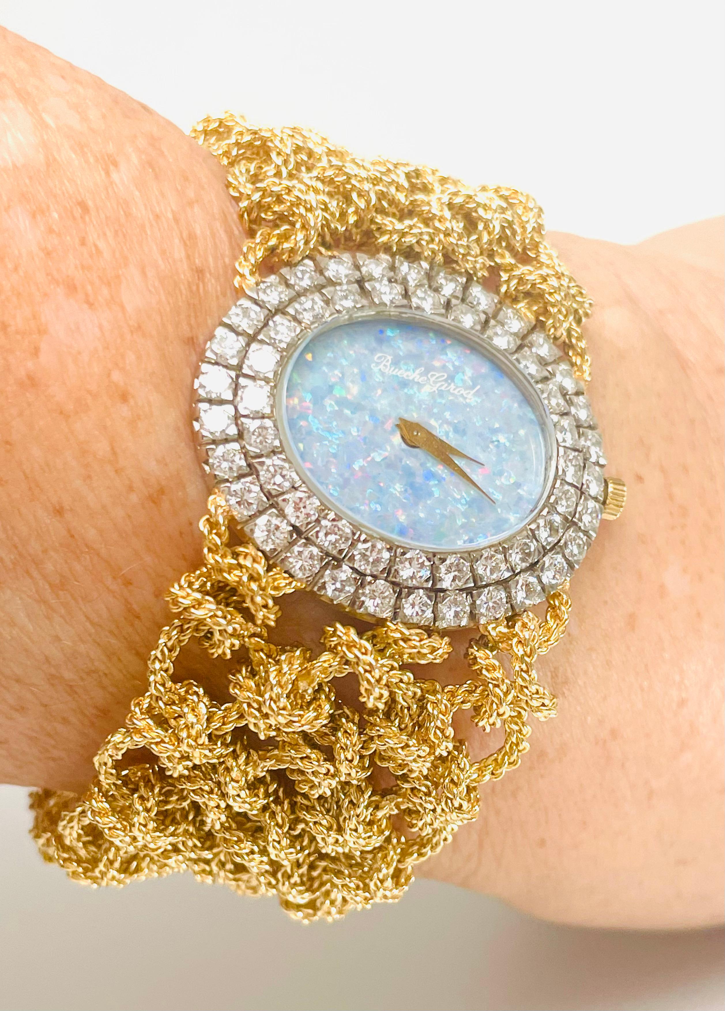 Bueche Girod Diamond, Opal, 18k Gold Watch In Excellent Condition For Sale In Huntington Woods, MI