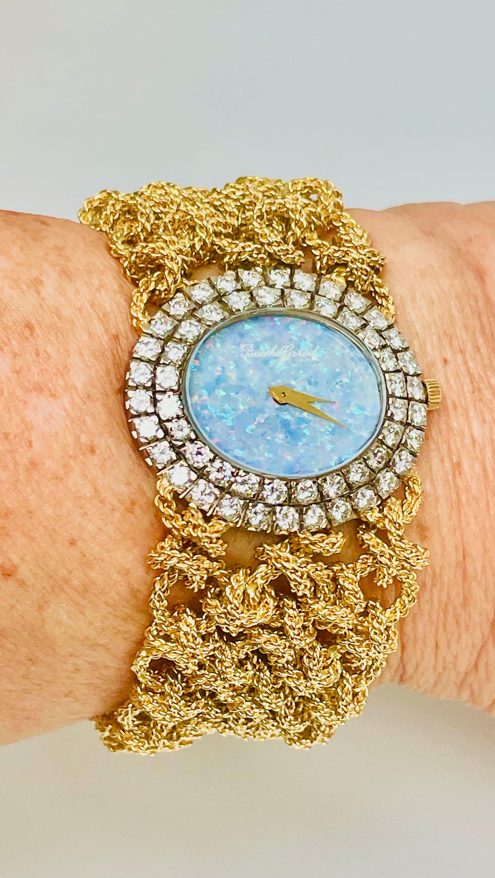 Women's or Men's Bueche Girod Diamond, Opal, 18k Gold Watch For Sale