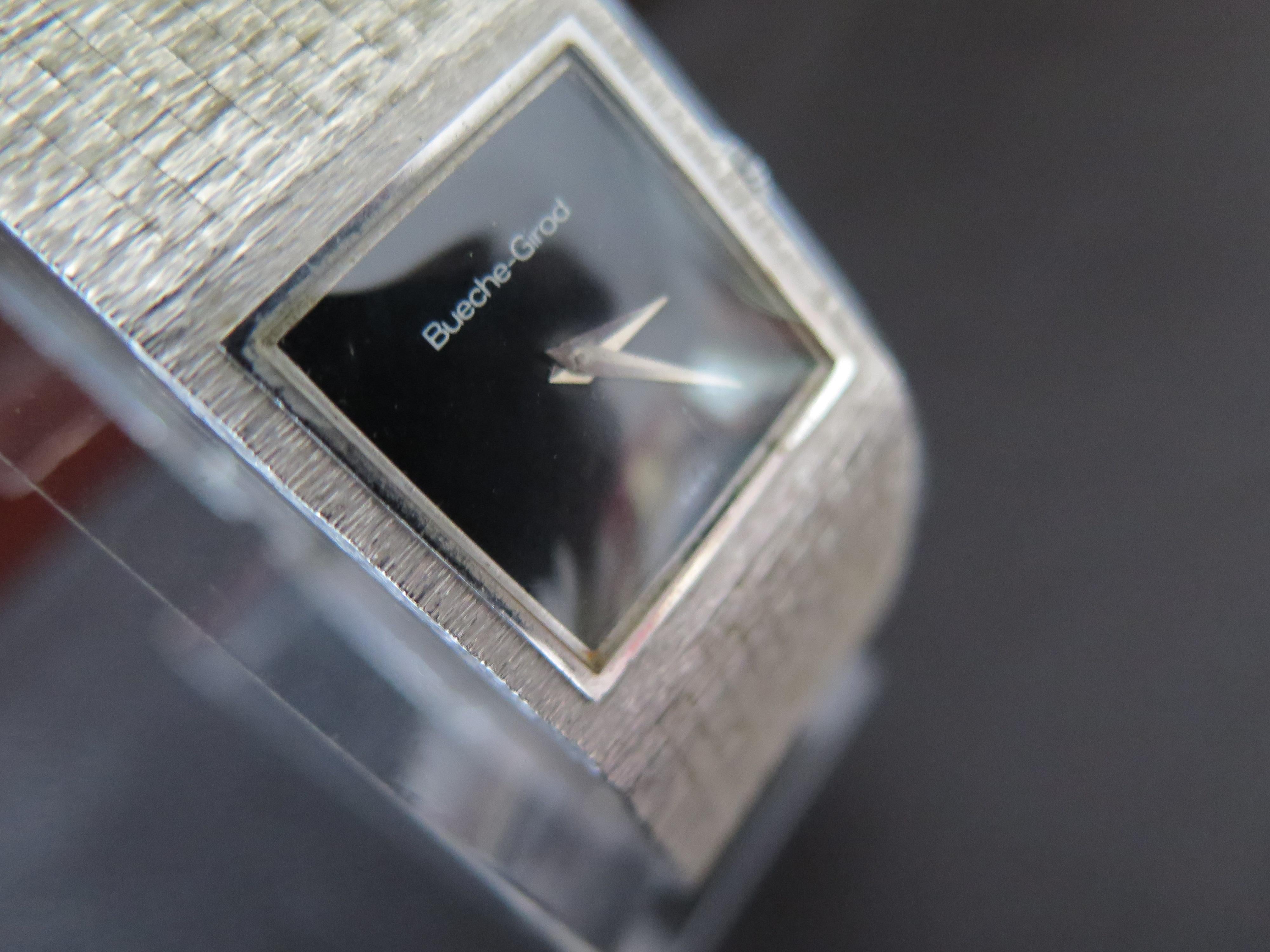 Reloj De Vestir Bueche Girod De Oro Blanco De 9 Quilates Brazalete Integrado Ca' 1970's en venta 5