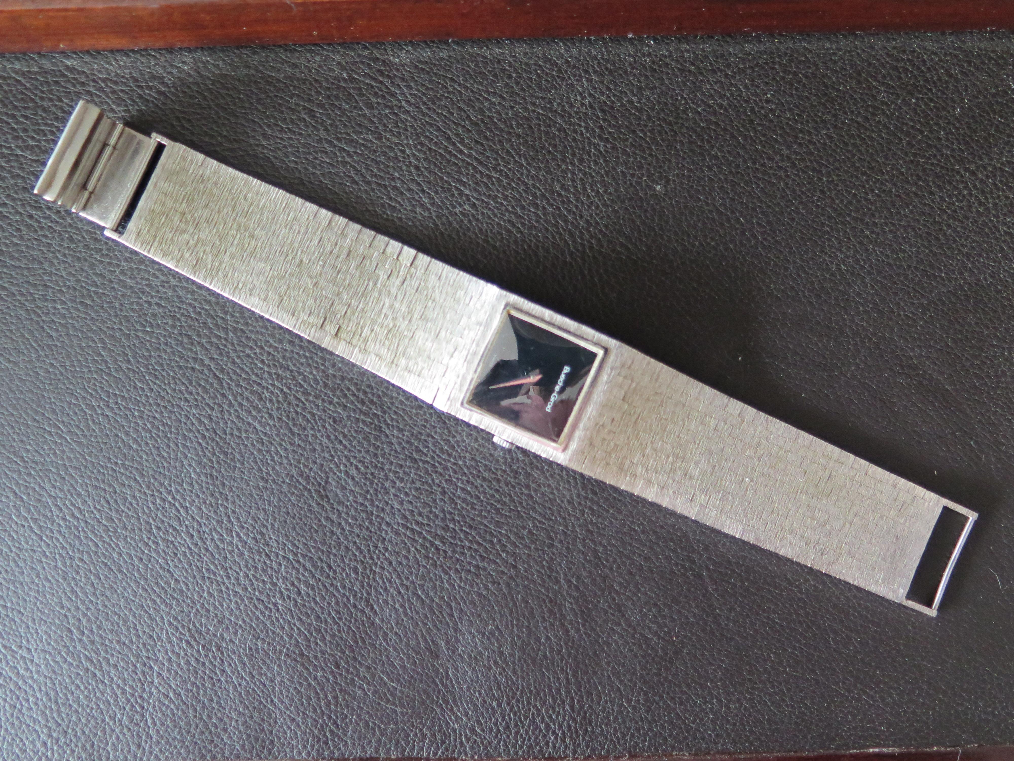 Reloj De Vestir Bueche Girod De Oro Blanco De 9 Quilates Brazalete Integrado Ca' 1970's en venta 1