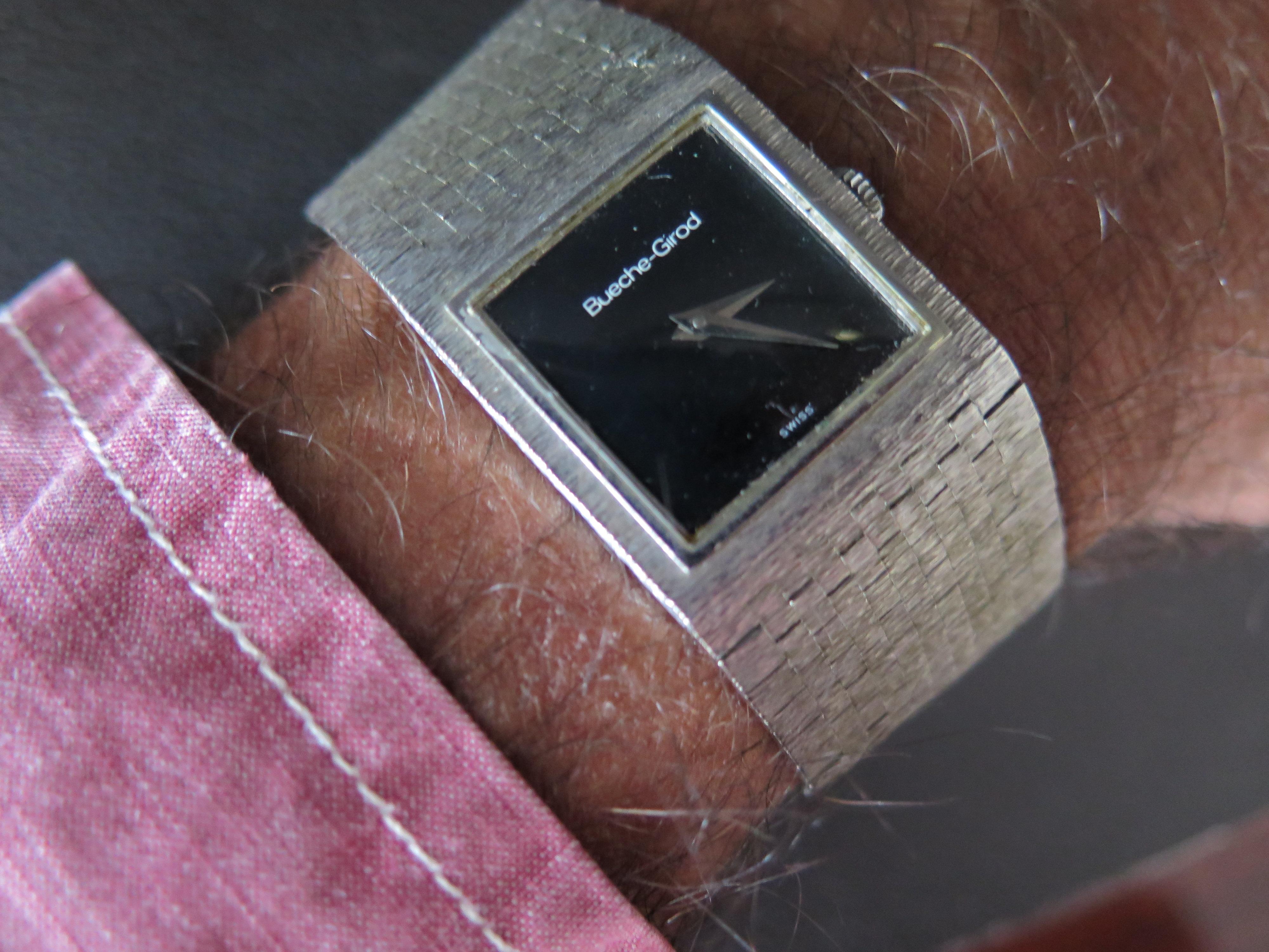 Reloj De Vestir Bueche Girod De Oro Blanco De 9 Quilates Brazalete Integrado Ca' 1970's en venta 3