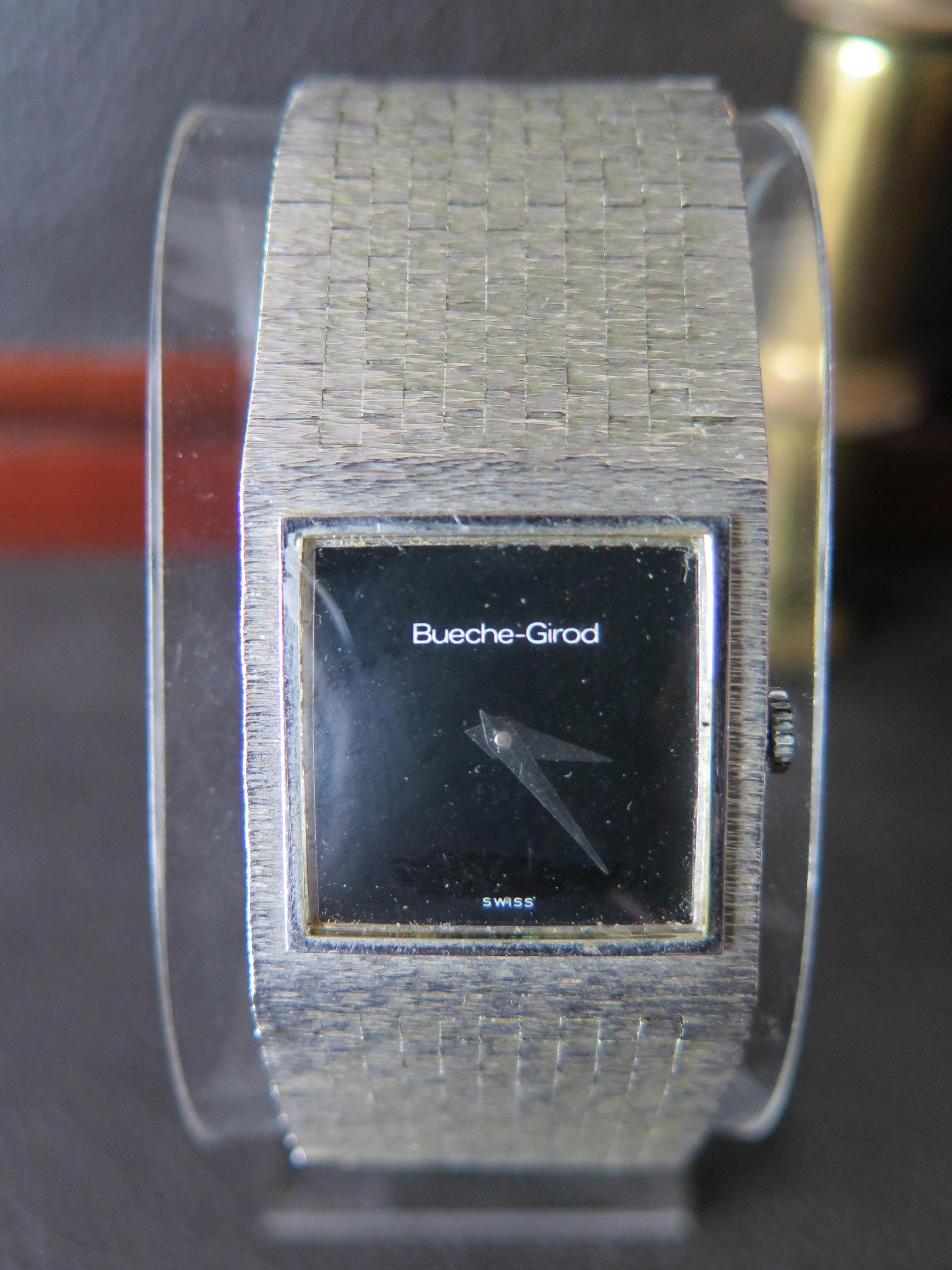 Reloj De Vestir Bueche Girod De Oro Blanco De 9 Quilates Brazalete Integrado Ca' 1970's en venta 4