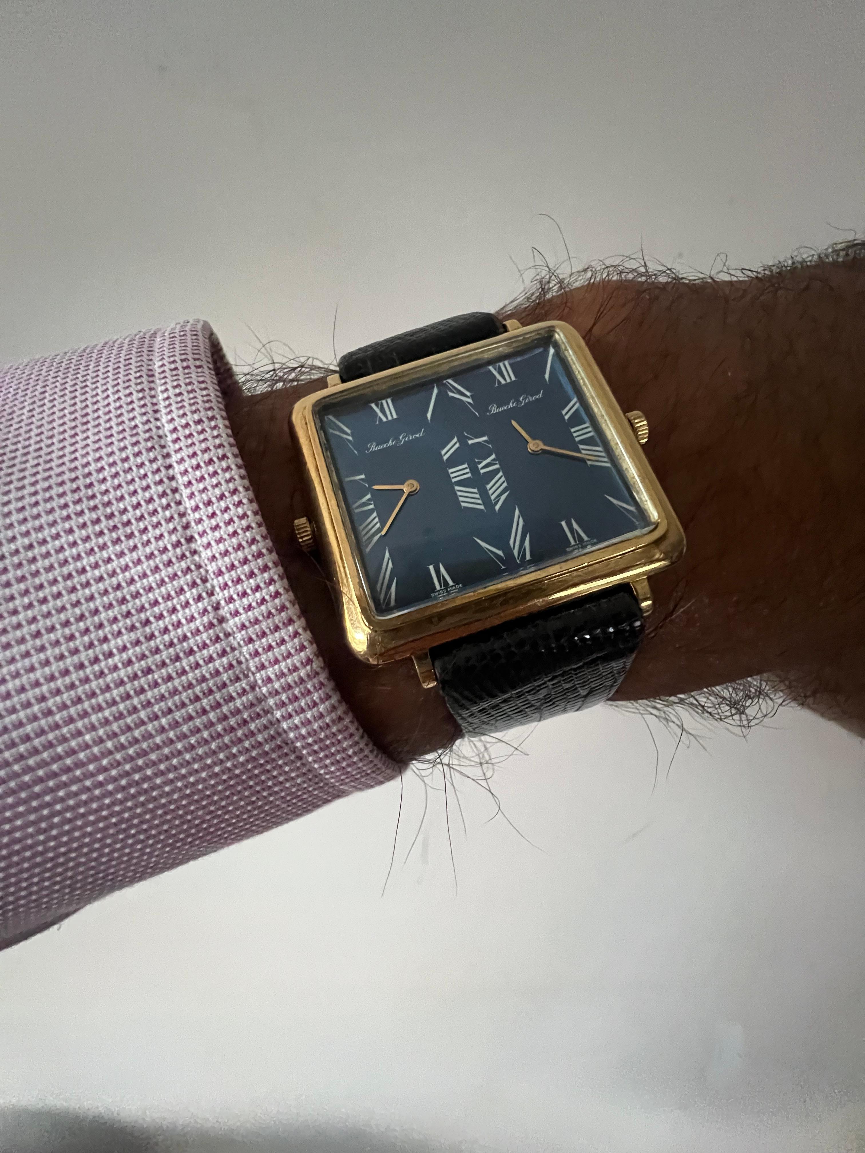 Montre mécanique Dual Time Bueche Girod Ca' 1970's en vente 8