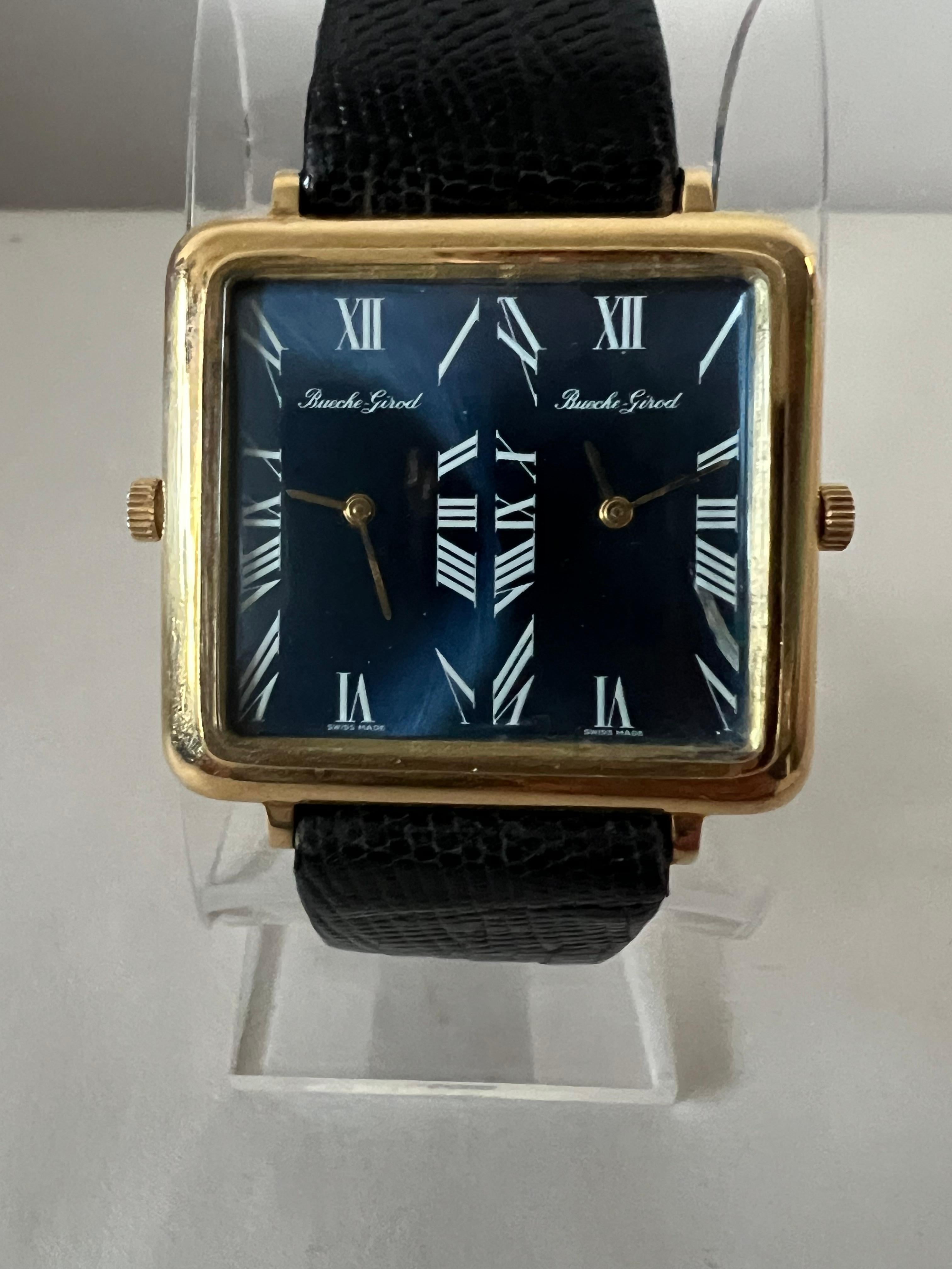 Montre mécanique Dual Time Bueche Girod Ca' 1970's en vente 1