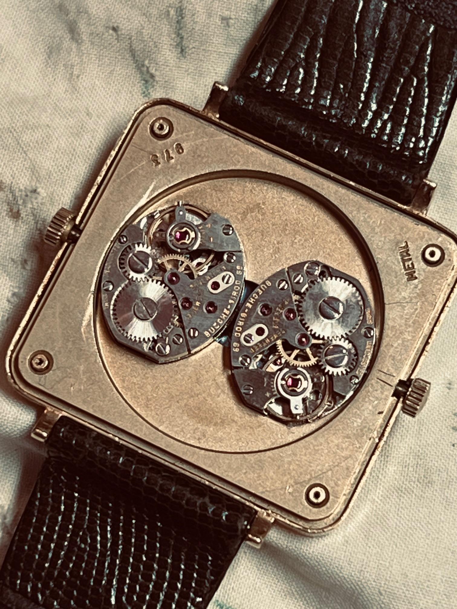 Montre mécanique Dual Time Bueche Girod Ca' 1970's en vente 5